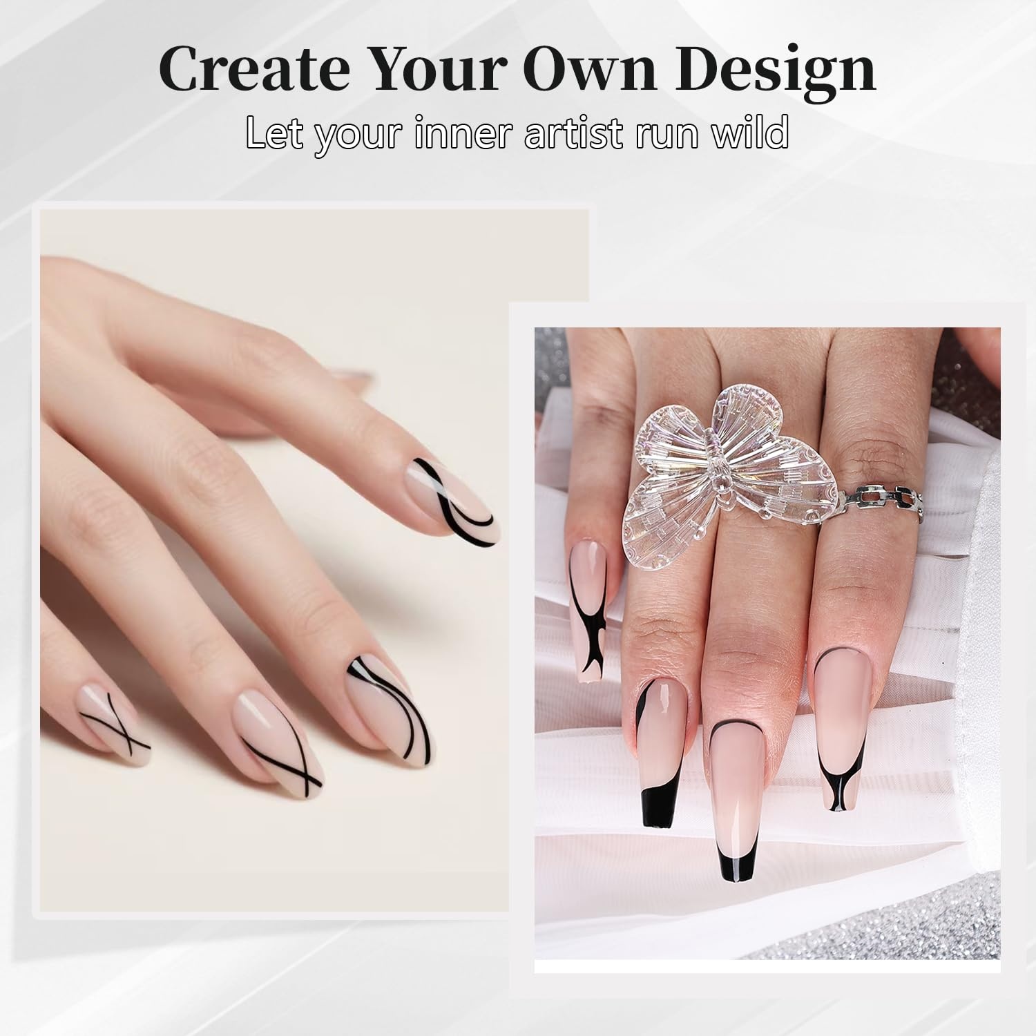 JODSONE Black Swirl Nail Art Liner Gel Polish,10ml Classic Color 3D Nail Art Pens Effect Nail Print Design with Thin Brush for French Tips Manicure Painting DIY at Home – LB01 - view 2