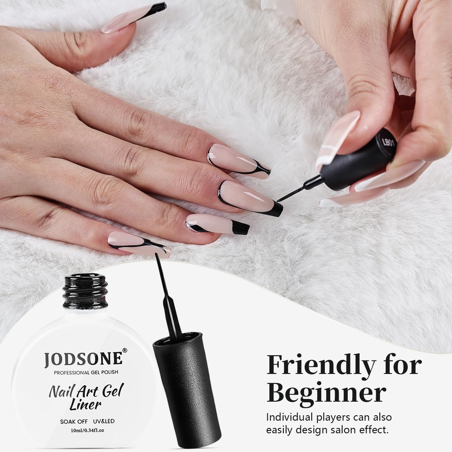 JODSONE Black Swirl Nail Art Liner Gel Polish,10ml Classic Color 3D Nail Art Pens Effect Nail Print Design with Thin Brush for French Tips Manicure Painting DIY at Home – LB01 - view 4