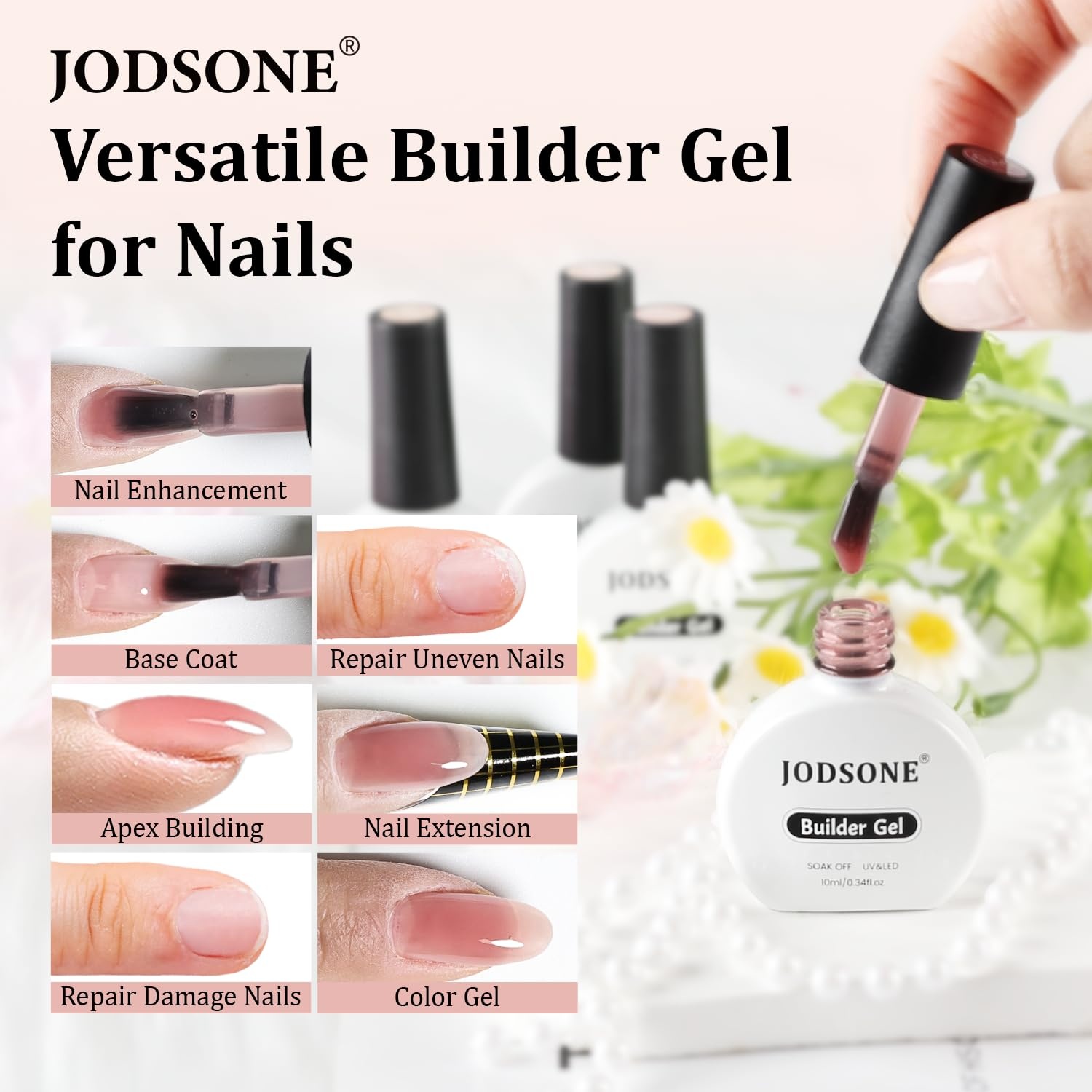 JODSONE Builder Gel for Nails,4Pcs 10ML Builder Gel Set, Nail Apex and Extension Strengthener Hard Need to Cured by Nail Lamp,Clear White Pink Brown(GJ05-GJ08)