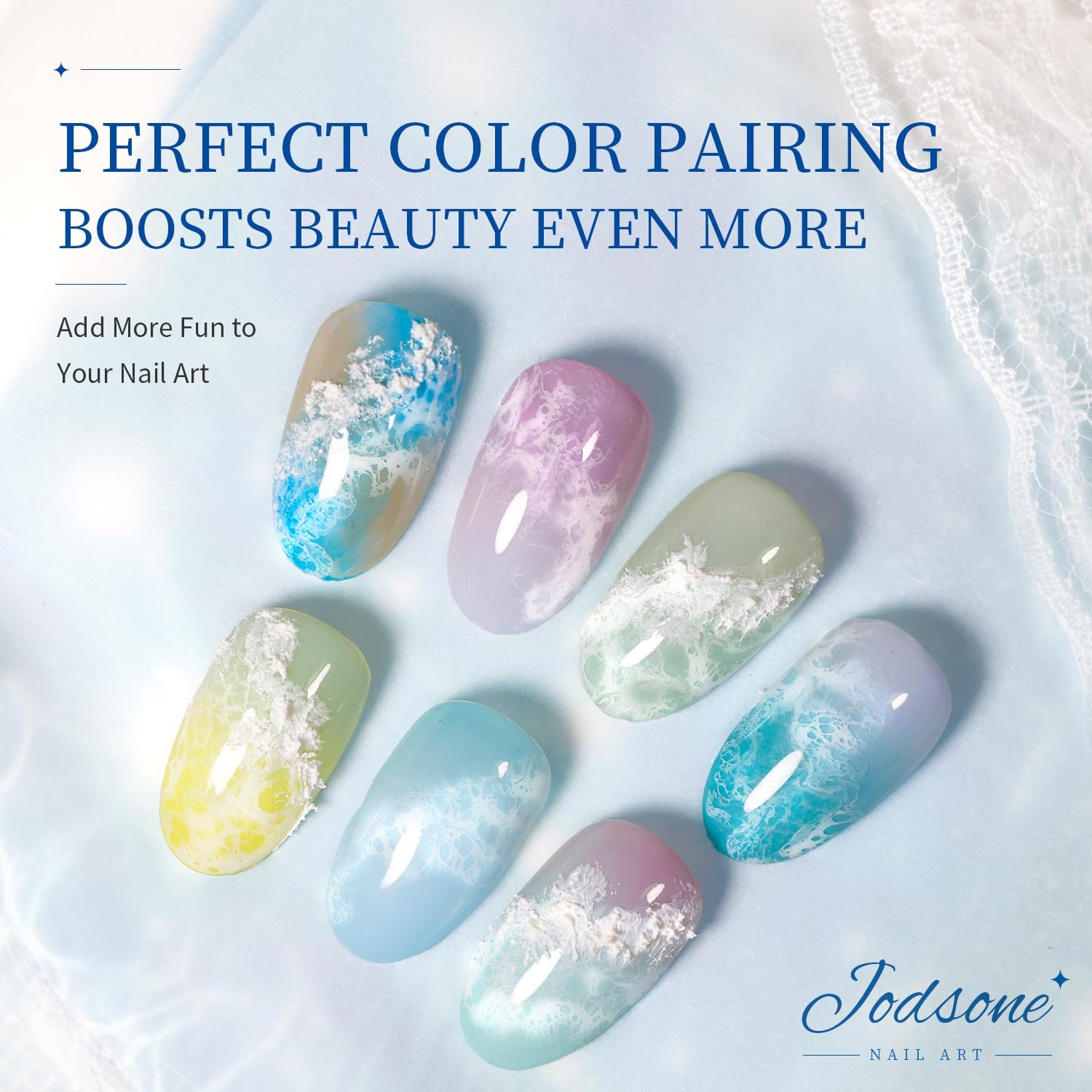 JODSONE Ocean Wave Blooming Gel Nail Polish,16.5ml Wave White Blooming Liquid for Spreading Wave Effect,High Fluidity Wave Textures for DIY Nail Art Design,Applied Over Uncured Base Gel(B1501) - view 2