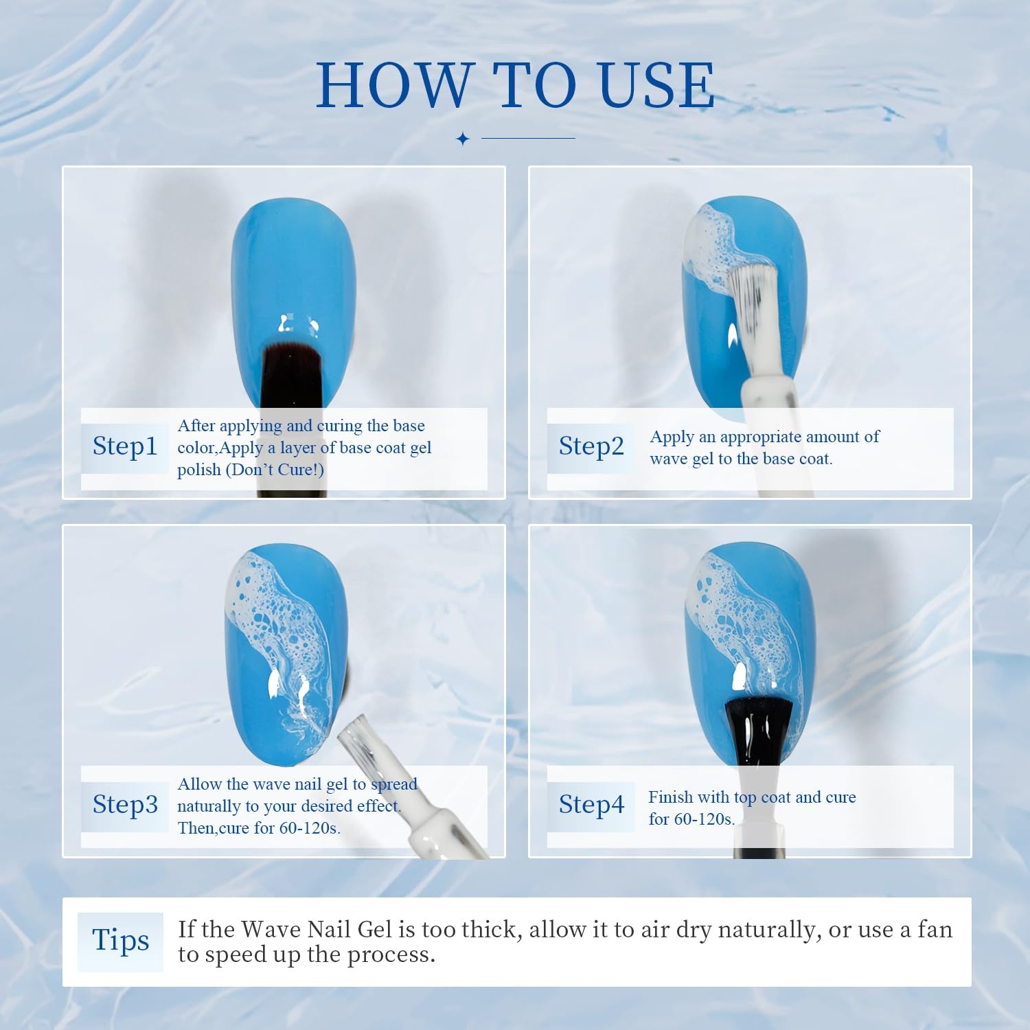 JODSONE Ocean Wave Blooming Gel Nail Polish,16.5ml Wave White Blooming Liquid for Spreading Wave Effect,High Fluidity Wave Textures for DIY Nail Art Design,Applied Over Uncured Base Gel(B1501) - view 5