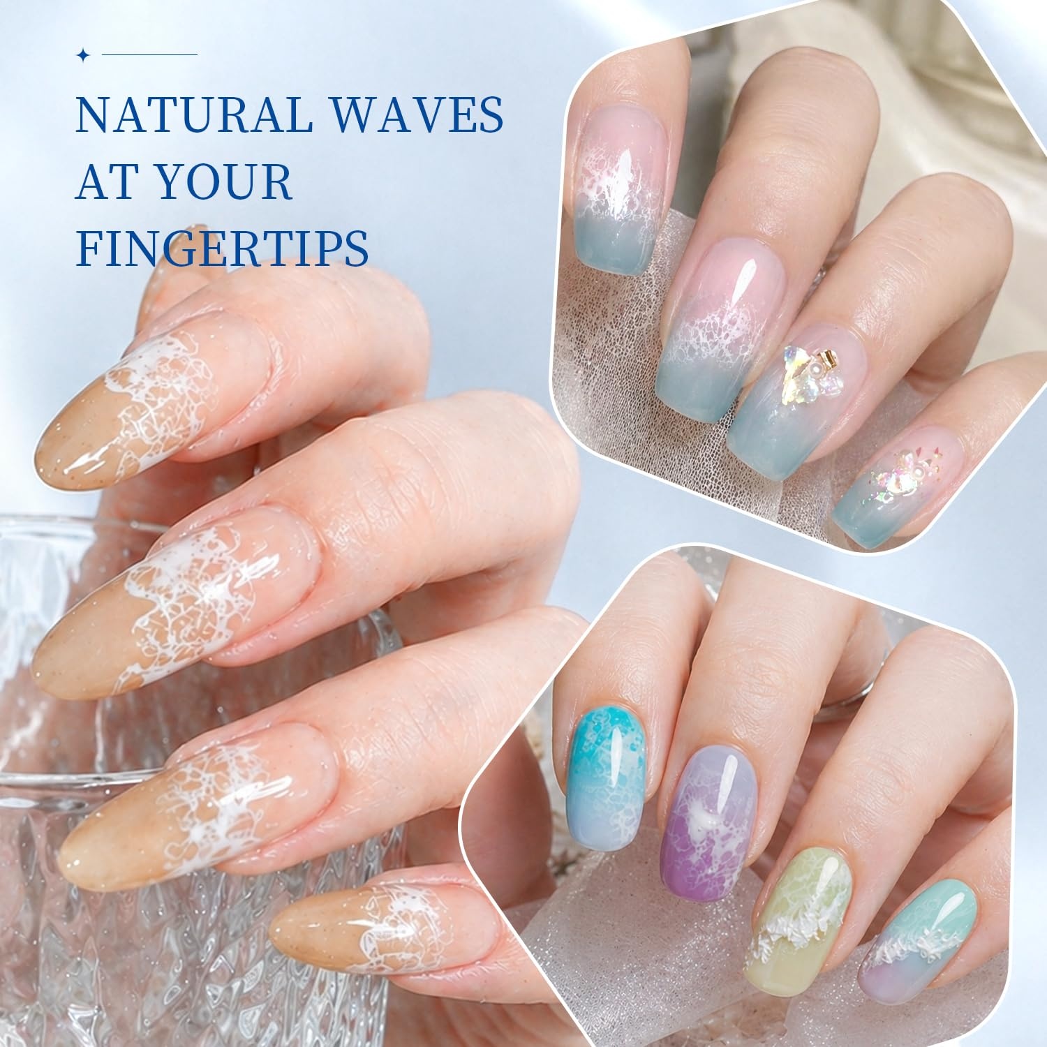 JODSONE Ocean Wave Blooming Gel Nail Polish,16.5ml Wave White Blooming Liquid for Spreading Wave Effect,High Fluidity Wave Textures for DIY Nail Art Design,Applied Over Uncured Base Gel(B1501) - view 6
