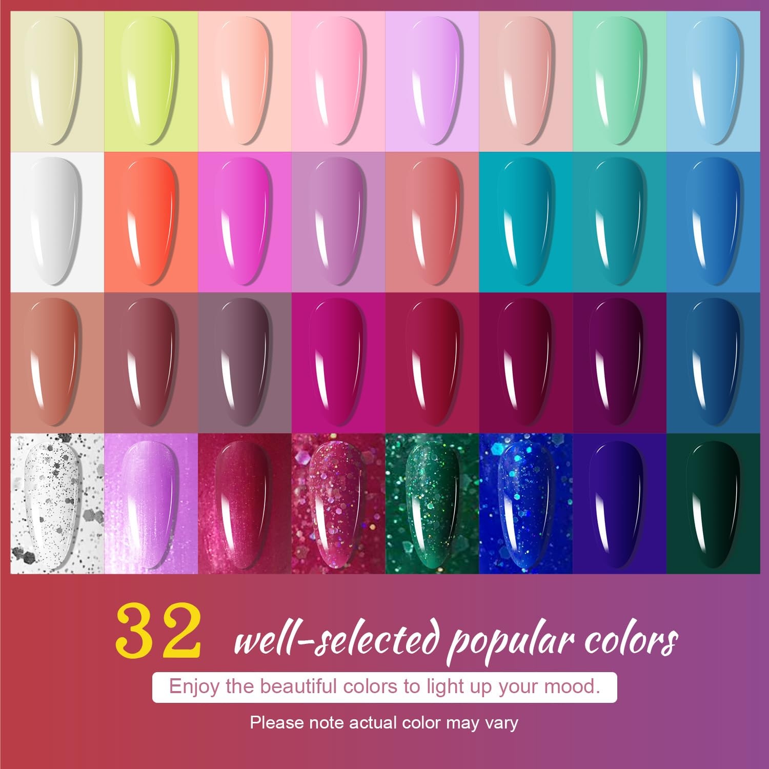 JODSONE 23 PCS Gel Nail Polish Set with Base Glossy and Matte Top Coat Multicolored Gel Nail Long Lasting Suitable for All Seasons(gel color 05)