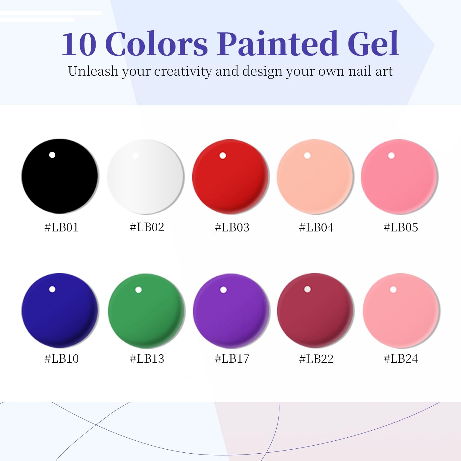 JODSONE 5ml Nail Art Gel Liner Set 10 Colors Gel Nail Polish Need U V Lamp Cured with Thin Brush Gift for Girls at Home Salon Design,Pink Red Blue Purple(10colors set-2)