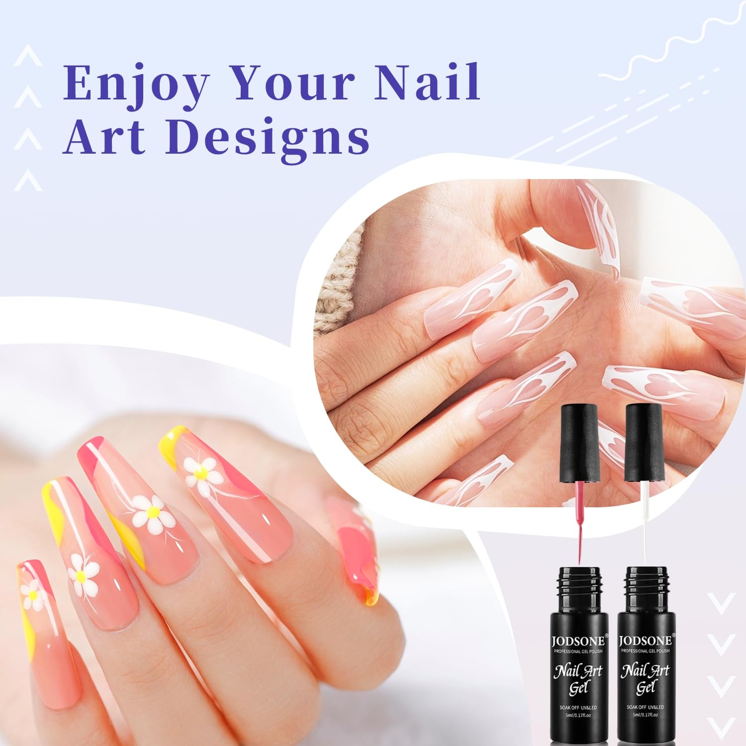 JODSONE 5ml Nail Art Gel Liner Set 10 Colors Gel Nail Polish Need U V Lamp Cured with Thin Brush Gift for Girls at Home Salon Design,Pink Red Blue Purple(10colors set-2) - view 2
