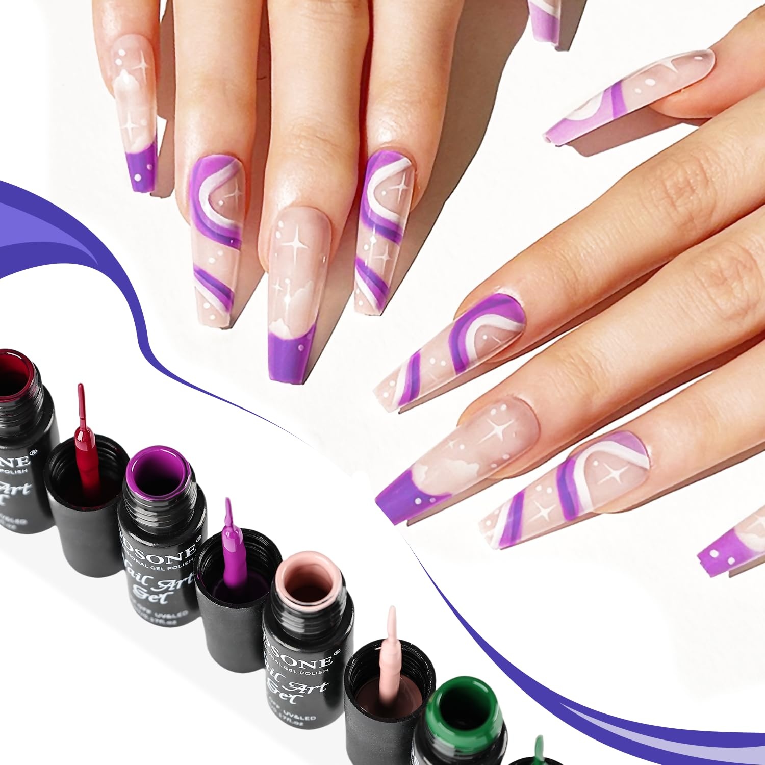 JODSONE 5ml Nail Art Gel Liner Set 10 Colors Gel Nail Polish Need U V Lamp Cured with Thin Brush Gift for Girls at Home Salon Design,Pink Red Blue Purple(10colors set-2) - view 6