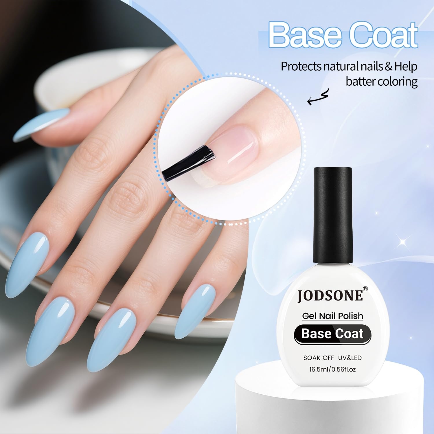 JODSONE 3Pcs 16.5ml Top Coat and Base Coat Set with Gel Nail Remover No Wipe Top Coat Base Need U V Lamp Cured Gel Nail Remover for Quick and Easy Removal At Home(GN003) - view 2