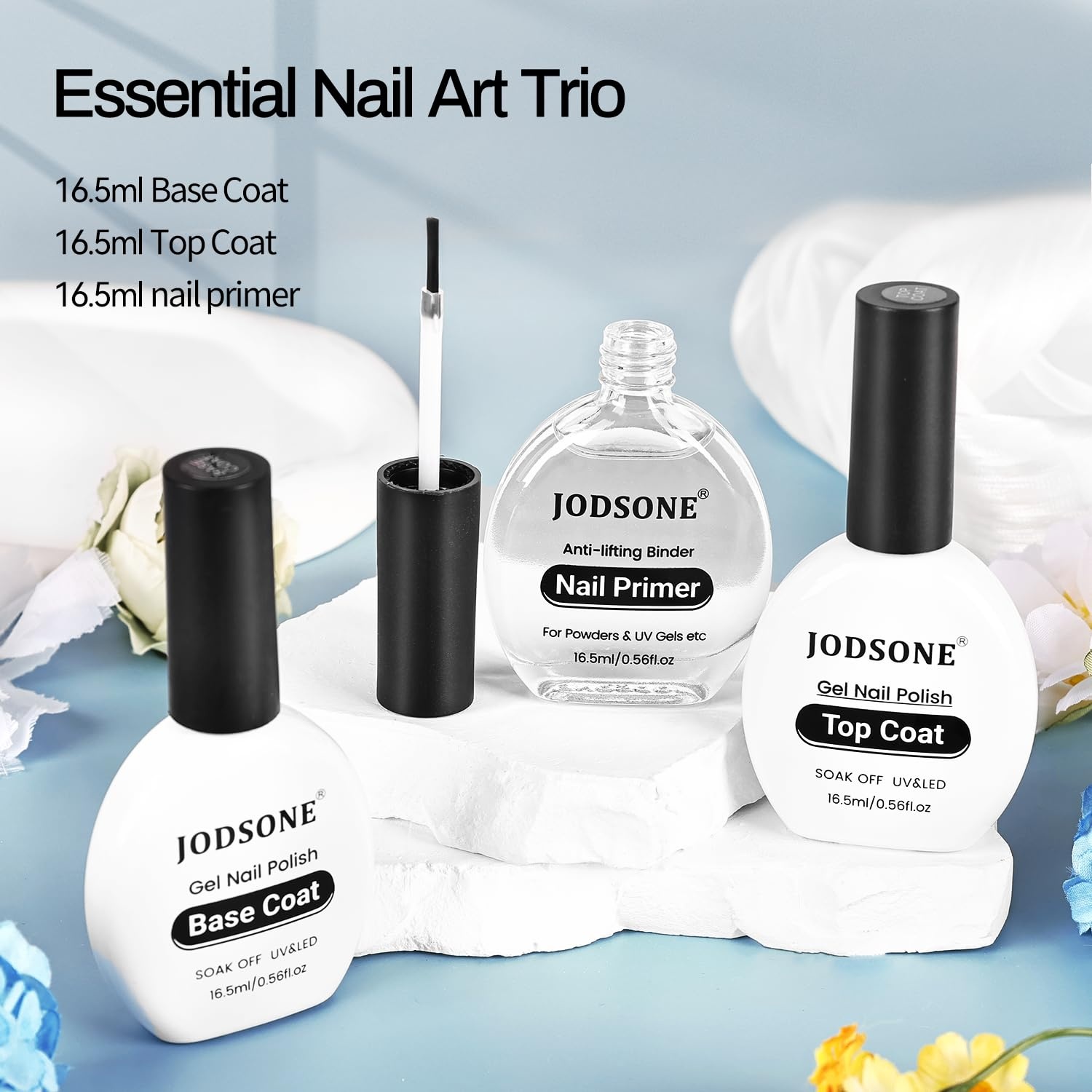 JODSONE 3Pcs 16.5ml Top Coat and Base Coat Set with Gel Nail Remover No Wipe Top Coat Base Need U V Lamp Cured Gel Nail Remover for Quick and Easy Removal At Home(GN003) - view 7