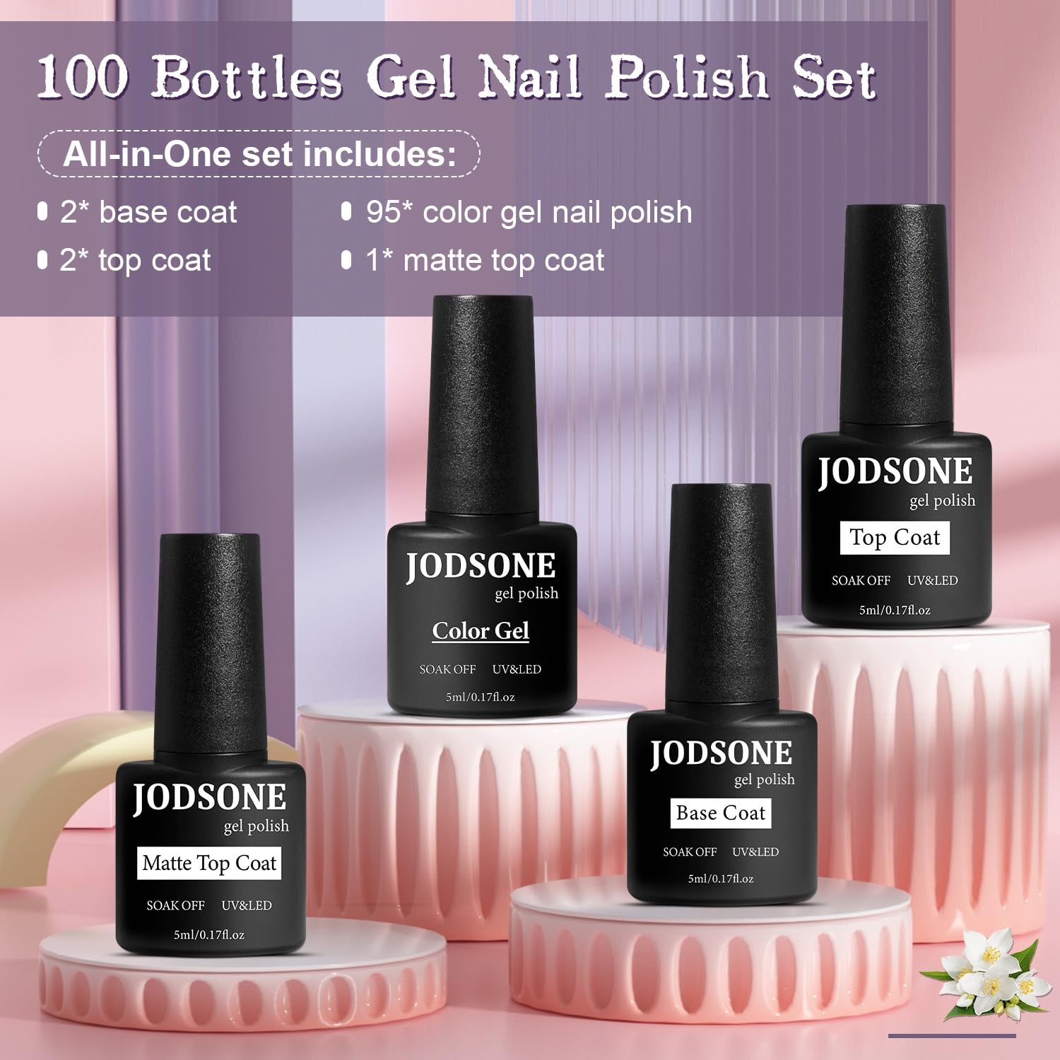 JODSONE 12 PCS Gel Nail Polish Set with Base Coat and Top Coat Limited Red Pink High Gloss Fashion Gifts for Women & Girls(100SET 05)