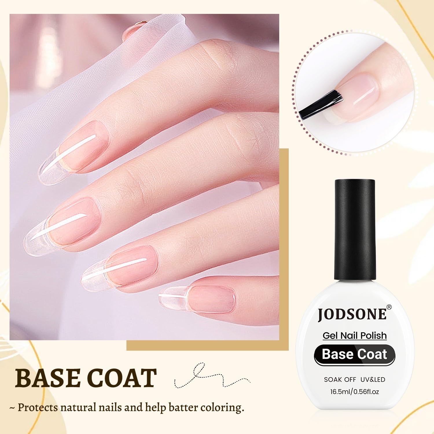 JODSONE 3Pcs 16.5ml Top Coat and Base Coat Set with Gel Nail Remover No Wipe Top Coat Base Need U V Lamp Cured Gel Nail Remover for Quick and Easy Removal At Home(GN010)