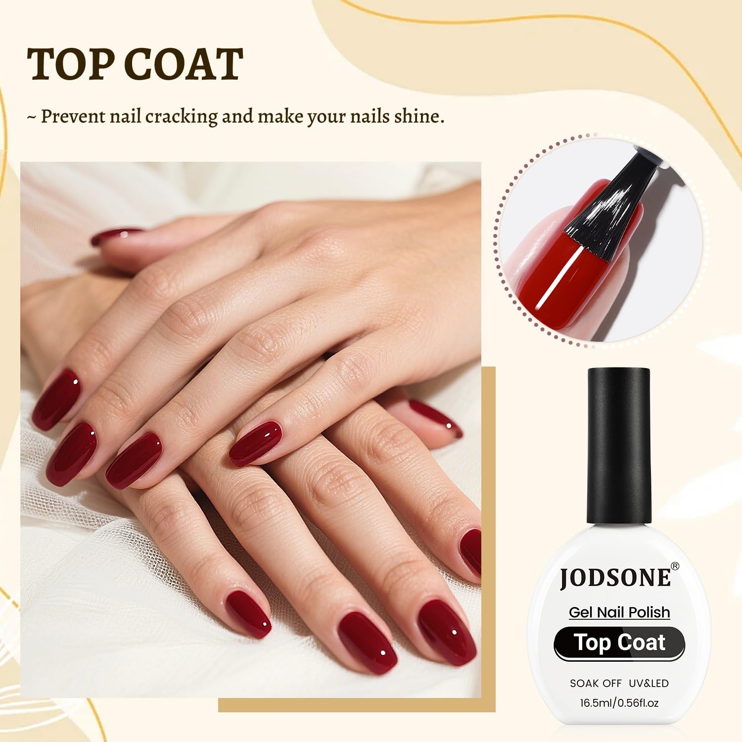 JODSONE 3Pcs 16.5ml Top Coat and Base Coat Set with Gel Nail Remover No Wipe Top Coat Base Need U V Lamp Cured Gel Nail Remover for Quick and Easy Removal At Home(GN010) - view 2