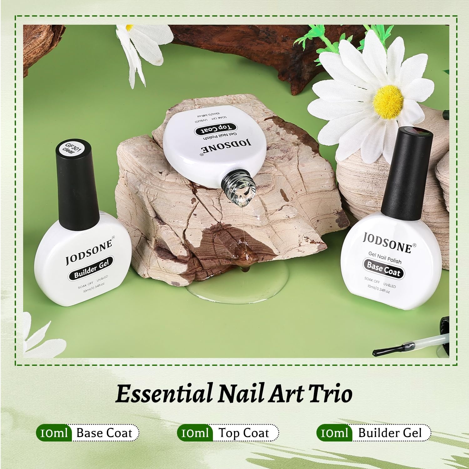 JODSONE 4 Bottle 10ML Nail Primer Base Coat Top Coat and Builder Gel Glossy Durable Long Lasting Gift for Girls at Home Salon Design(3pcs Top and Base coat + Builder Gel) - view 7