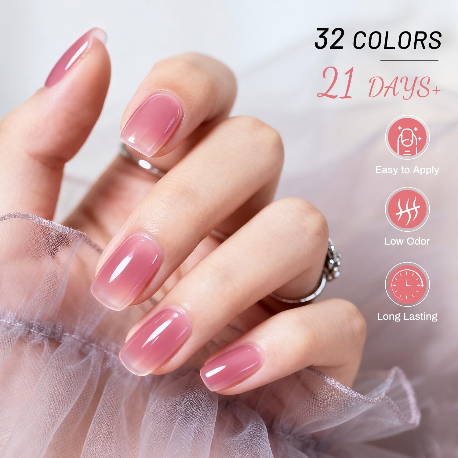 JODSONE 36Pcs Jelly Gel Nail Polish Kit 32 Colors | Pink White Red with Glossy & Matte Top Coat and Base Coat at Home Nail Art DIY Gift for Women - view 6