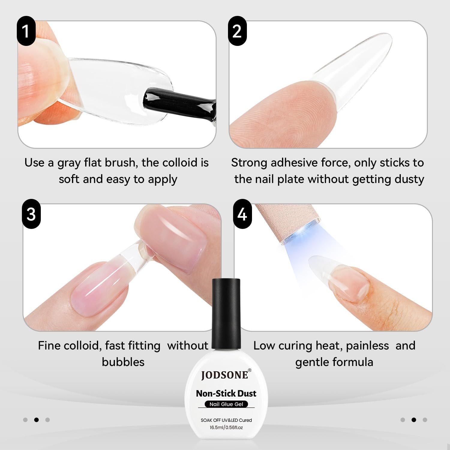 JODSONE Gel Nail Glue – 16.5ml Anti-Dust & Super Strong Nail Glue for False Nails Tips,Low Heat,No Bubbles,Curing Smooth & Long Lasting,Curing Needed U V Light(16.5ML-Clear) - view 4
