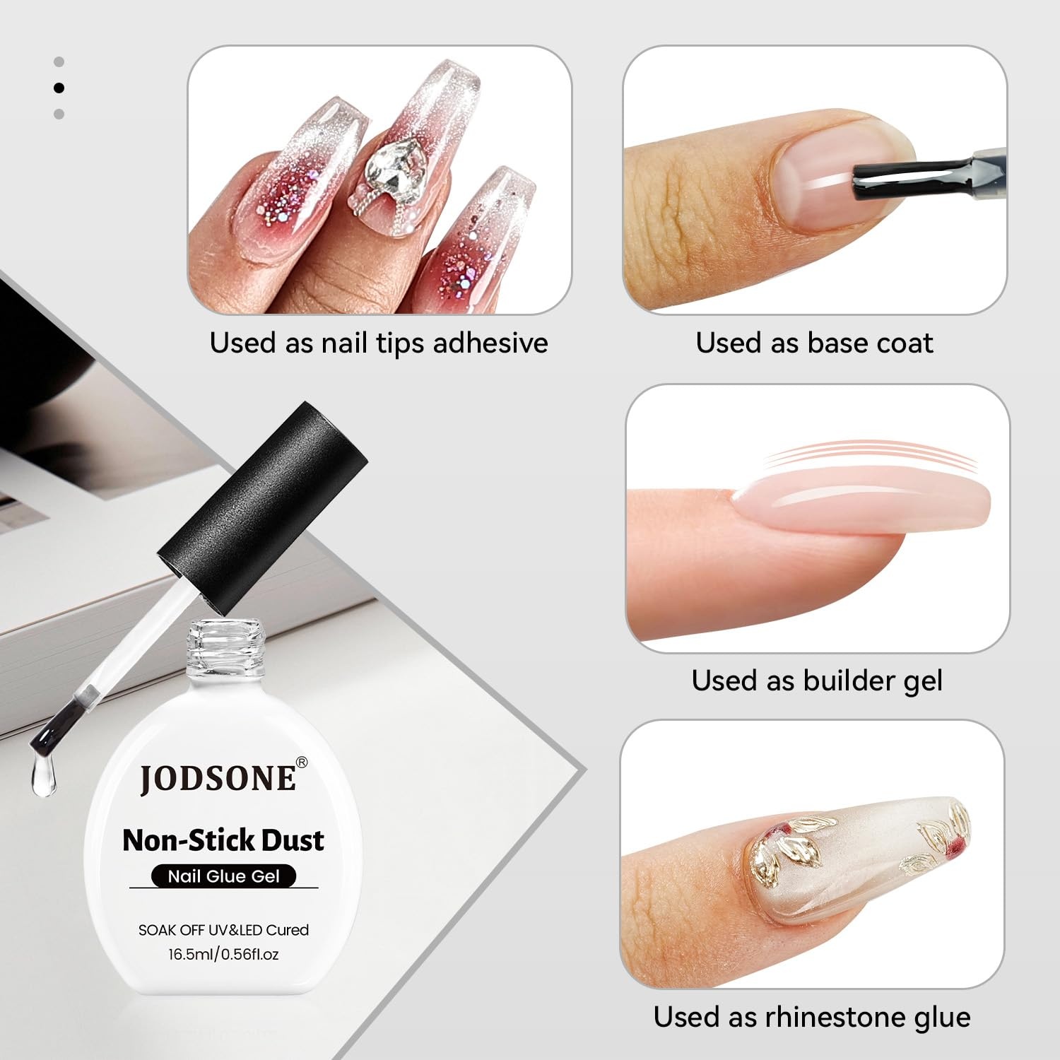 JODSONE Gel Nail Glue – 16.5ml Anti-Dust & Super Strong Nail Glue for False Nails Tips,Low Heat,No Bubbles,Curing Smooth & Long Lasting,Curing Needed U V Light(16.5ML-Clear) - view 5