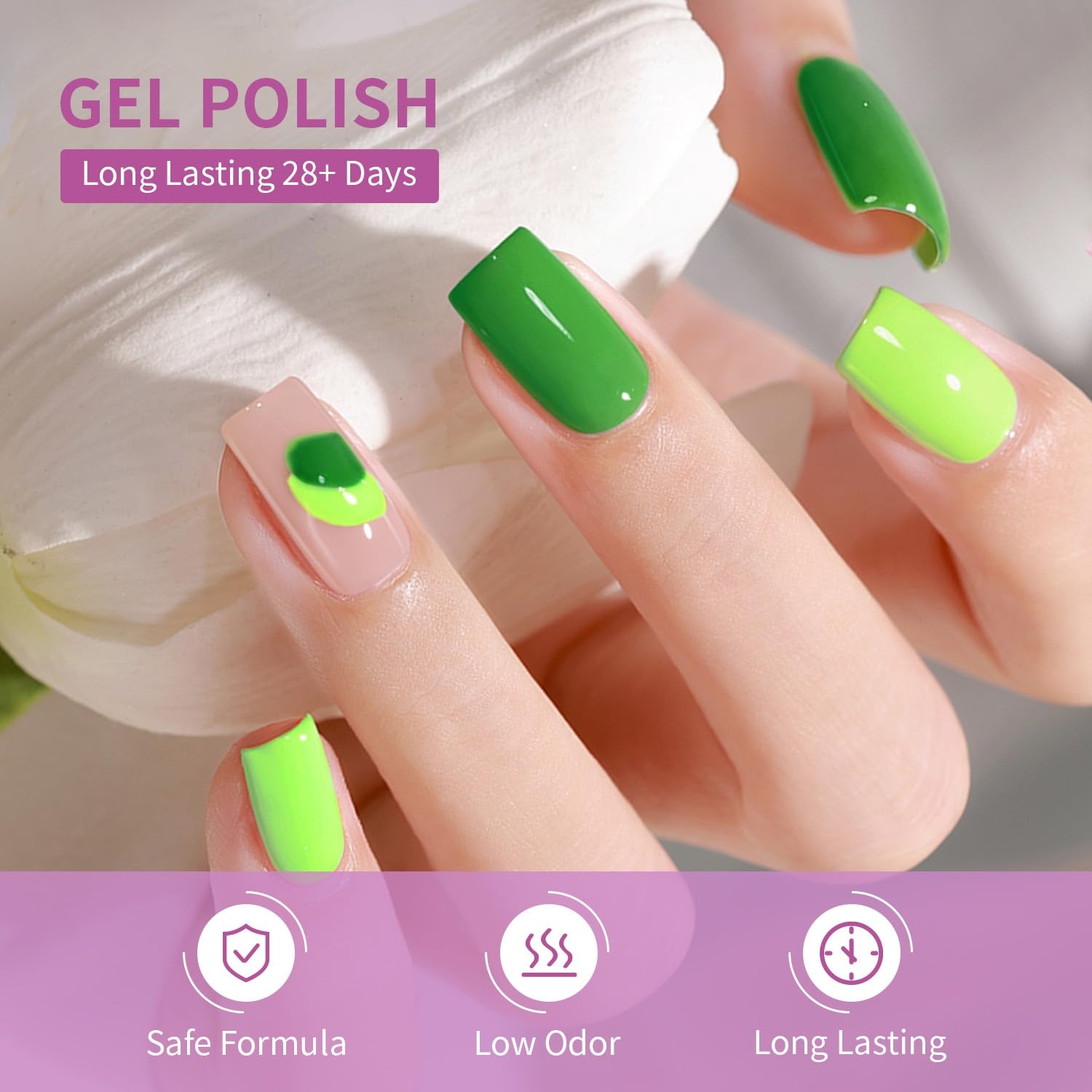 JODSONE 10ml Green Gel Nail Polish Set 6Colors Long Lasting Neutral Green Pale Lacquer Glossy Art for Nail and Salon Need U V Lamp(B42-47) - view 3
