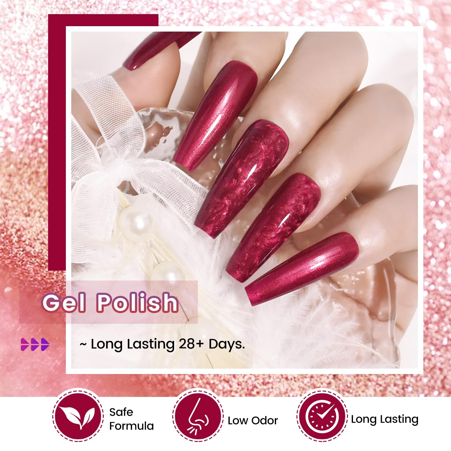 JODSONE 10ml Glitter Gel Nail Polish Set 6Colors Red Glitter Pink White Gel Polish All Seasons Neutral Soak off LED Lamp Manicure Set for Nail Art - view 2