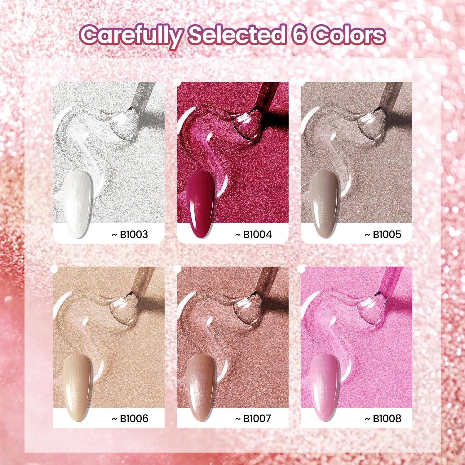 JODSONE 10ml Glitter Gel Nail Polish Set 6Colors Red Glitter Pink White Gel Polish All Seasons Neutral Soak off LED Lamp Manicure Set for Nail Art - view 5