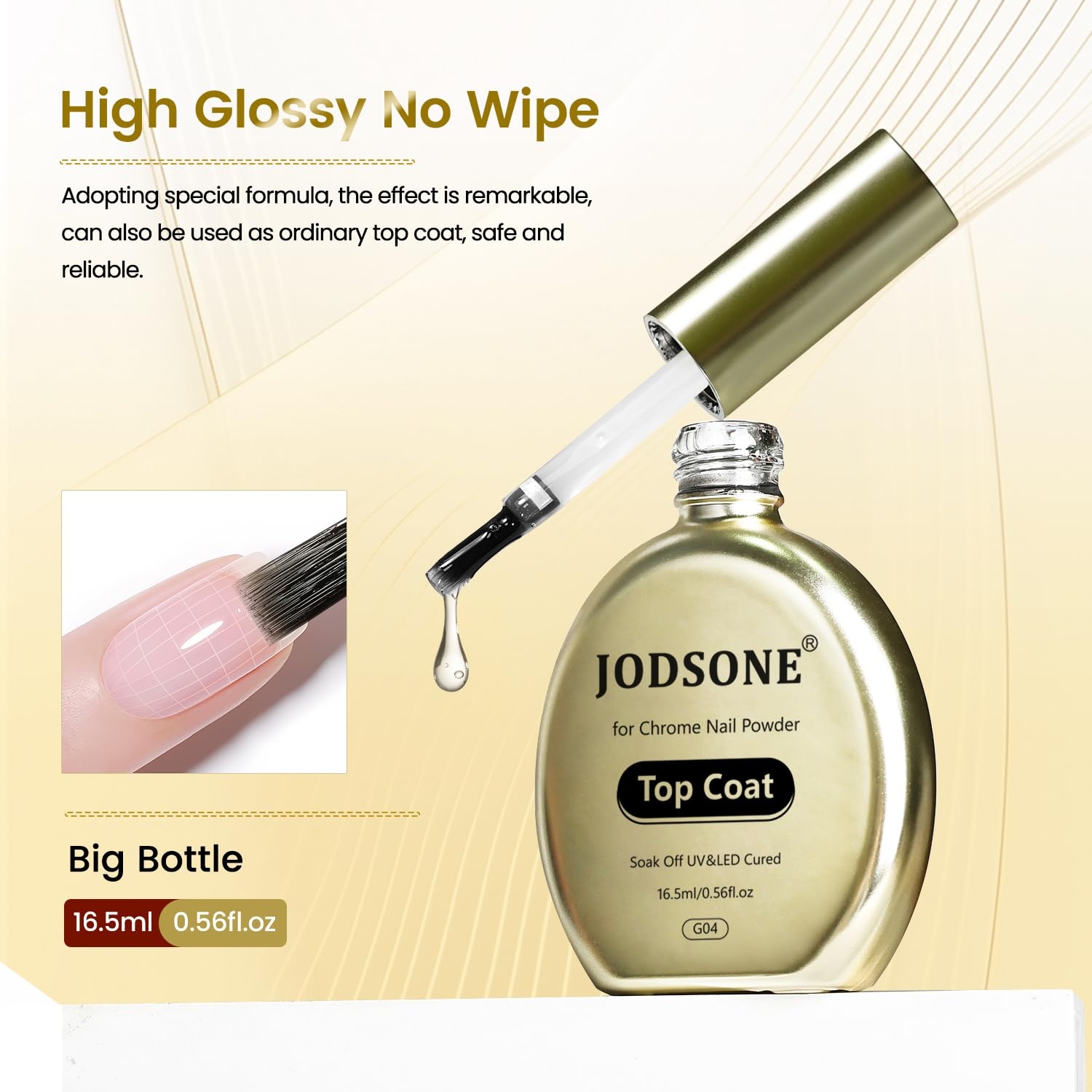 JODSONE Matte Gel Top Coat – 16.5ml Powder-Resistant No Wipe Gel Top Coat for Chrome Powder Nail Art, Smooth Matte Finish, U V Curing Required(G04) - view 5