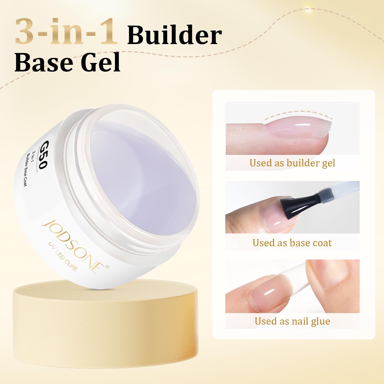 JODSONE 2Pcs 15g Builder Gel & Crystal Top Coat Set-3-in-1 Base Coat,Builder Gel,Nail Thickening Solution and Strengthening Nail Tip Glue & Ultra Clear No Wipe Top Gels,U V/LED Curing(15g Clear 3-in-1 Builder Gel)
