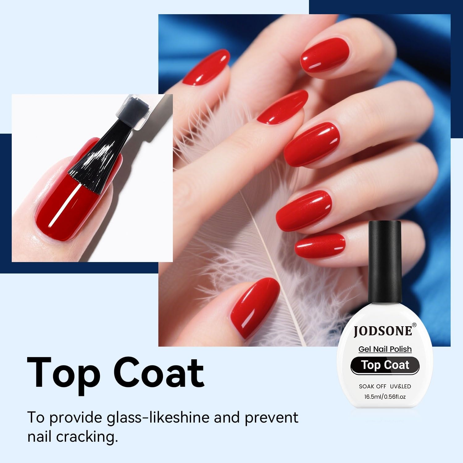 JODSONE 3Pcs 16.5ml Top Coat and Base Coat Set with Gel Nail Remover No Wipe Top Coat Base Need U V Lamp Cured Gel Nail Remover for Quick and Easy Removal At Home(GN008)