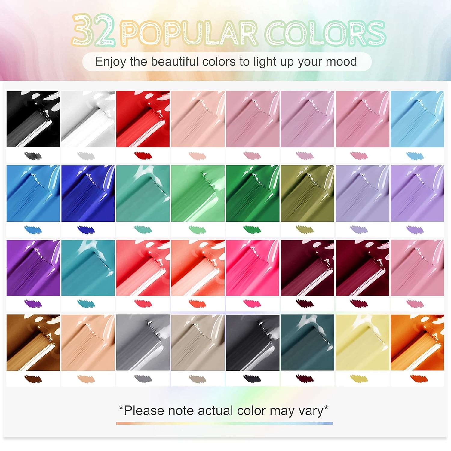 JODSONE 36 PCS Gel Nail Polish Set Base Coat Glossy Matte and Glitter Top Coat Collection Gifts for Women and 5PCS Nail Files
