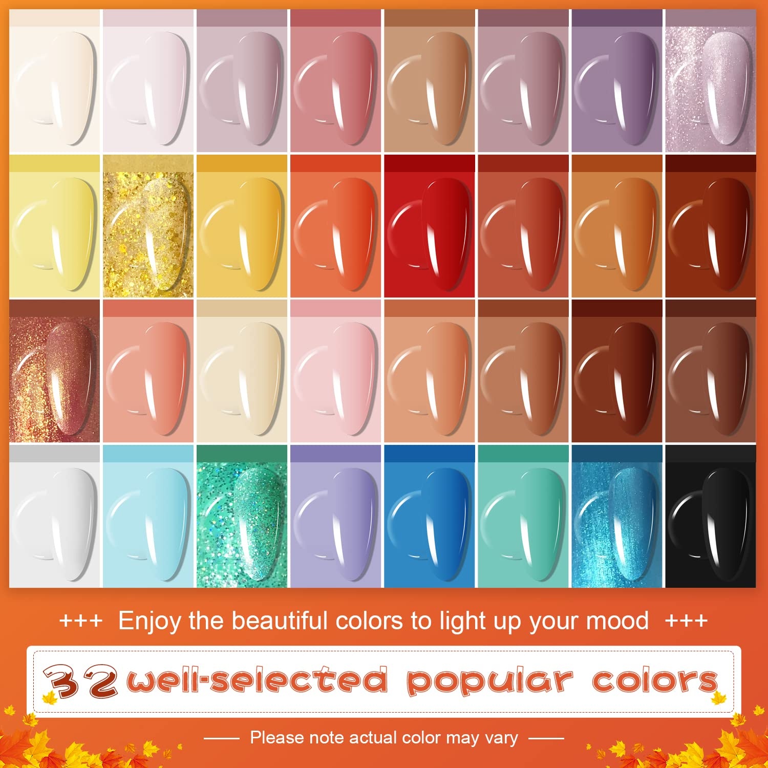 JODSONE 23 PCS Gel Nail Polish Set with Base Glossy and Matte Top Coat Multicolored Gel Nail Long Lasting Suitable for All Seasons(32KIT-Color 8)