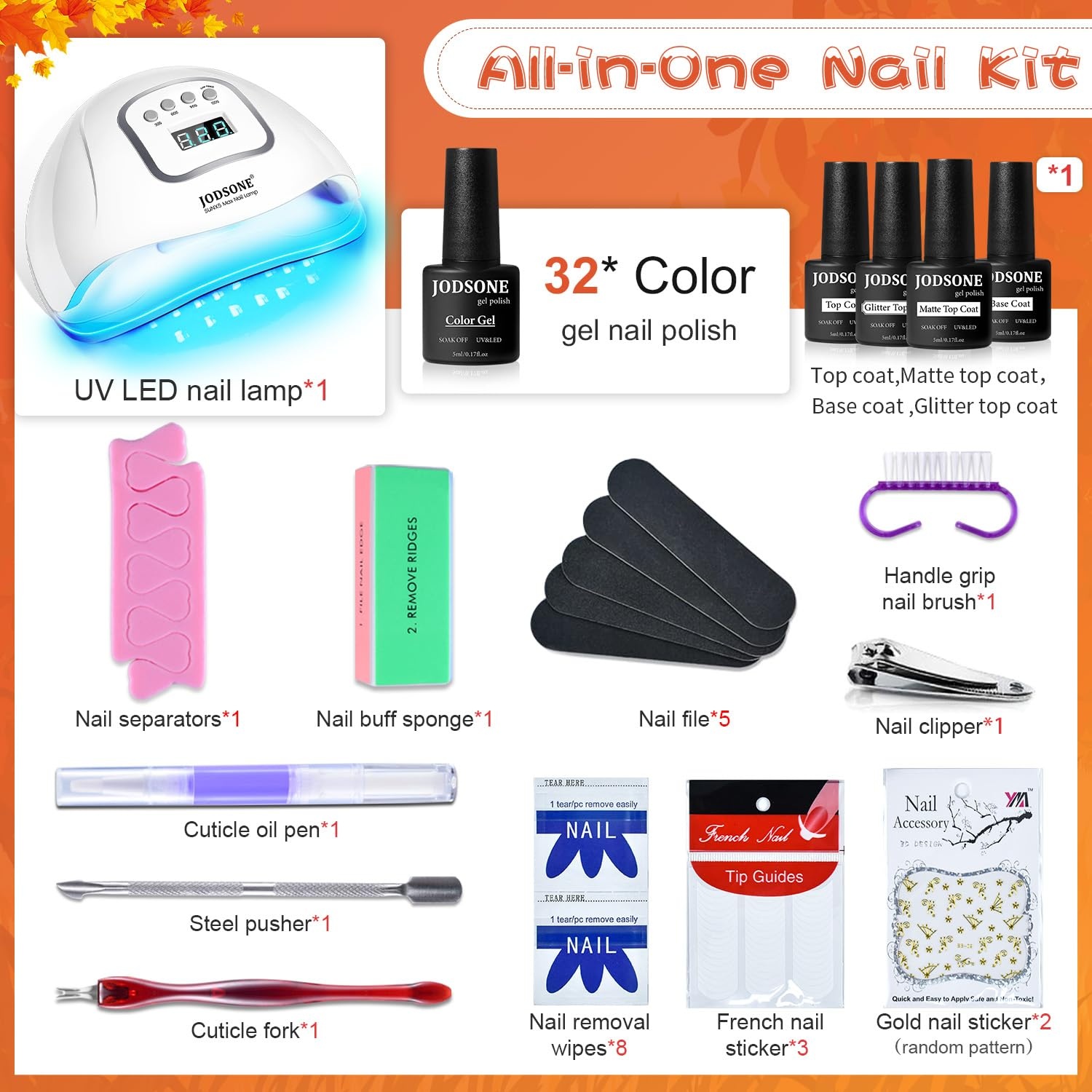 JODSONE 23 PCS Gel Nail Polish Set with Base Glossy and Matte Top Coat Multicolored Gel Nail Long Lasting Suitable for All Seasons(32KIT-Color 8) - view 2