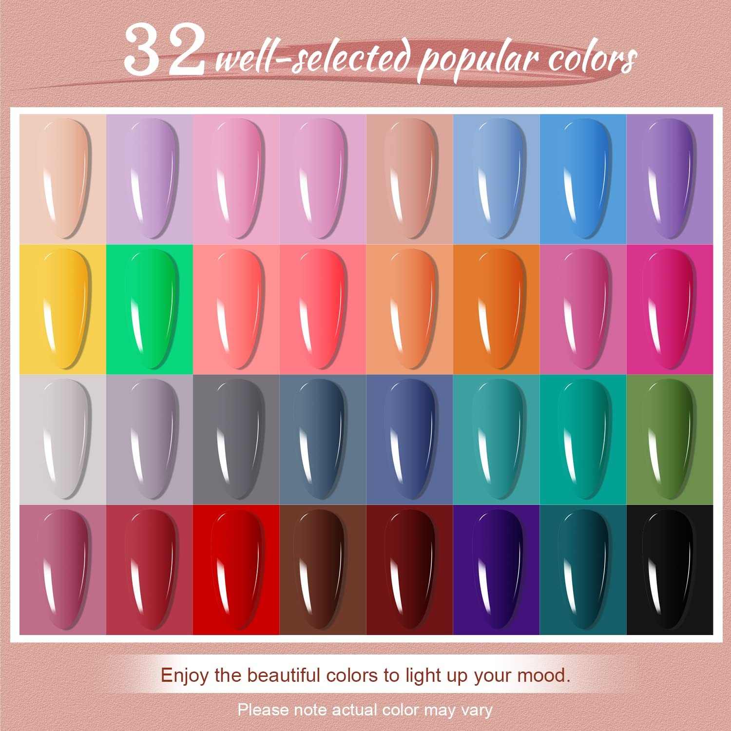 JODSONE 23 PCS Gel Nail Polish Set with Base Glossy and Matte Top Coat Multicolored Gel Nail Long Lasting Suitable for All Seasons(32KIT-Color 7)