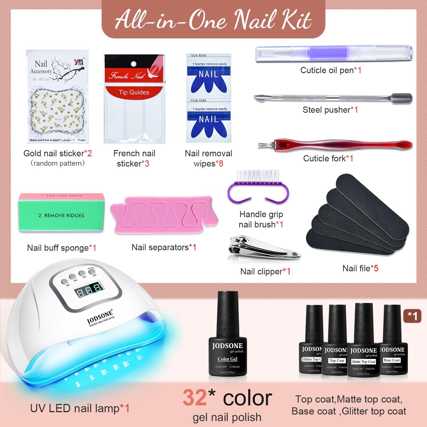 JODSONE 23 PCS Gel Nail Polish Set with Base Glossy and Matte Top Coat Multicolored Gel Nail Long Lasting Suitable for All Seasons(32KIT-Color 7) - view 2