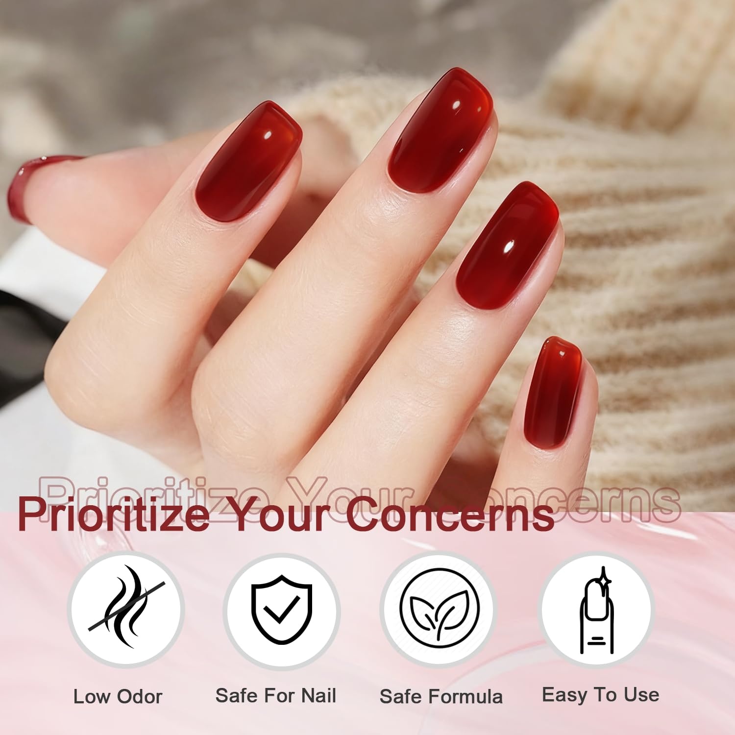 JODSONE 18ml Nude Jelly Gel Nail Polish Soak Off UV LED Art Manicure Salon DIY at Home Gift for Women(Jelly Burgundy) - view 4