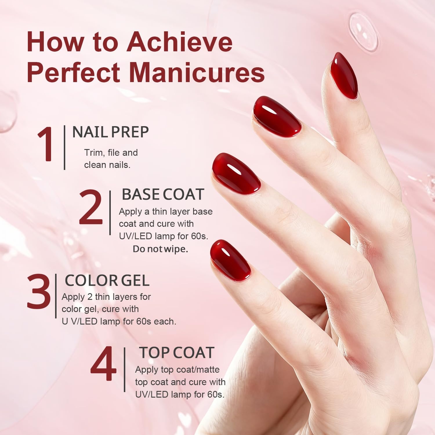 JODSONE 18ml Nude Jelly Gel Nail Polish Soak Off UV LED Art Manicure Salon DIY at Home Gift for Women(Jelly Burgundy) - view 5
