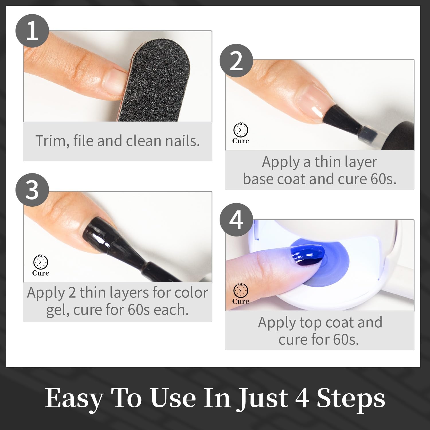 JODSONE 15ml Black Gel Nail Polish Gel Polish Black Soak Off Led Gel Polish Nail Art Manicure Salon Diy At Home(B001) - view 6