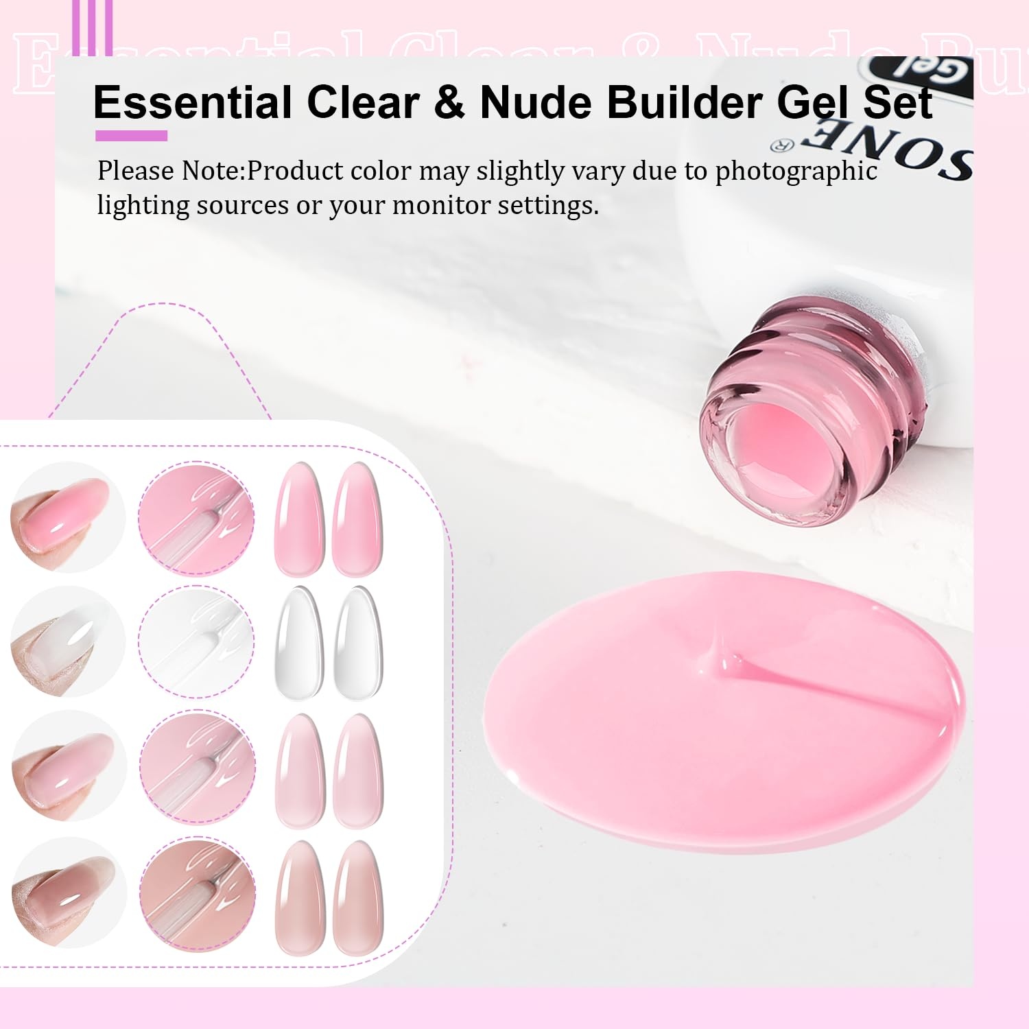 JODSONE Builder Gel for Nails,4Pcs 10ML Builder Gel Set, Nail Apex and Extension Strengthener Hard Need to Cured by Nail Lamp,Clear White Pink Brown(GJ01-GJ04) - view 2