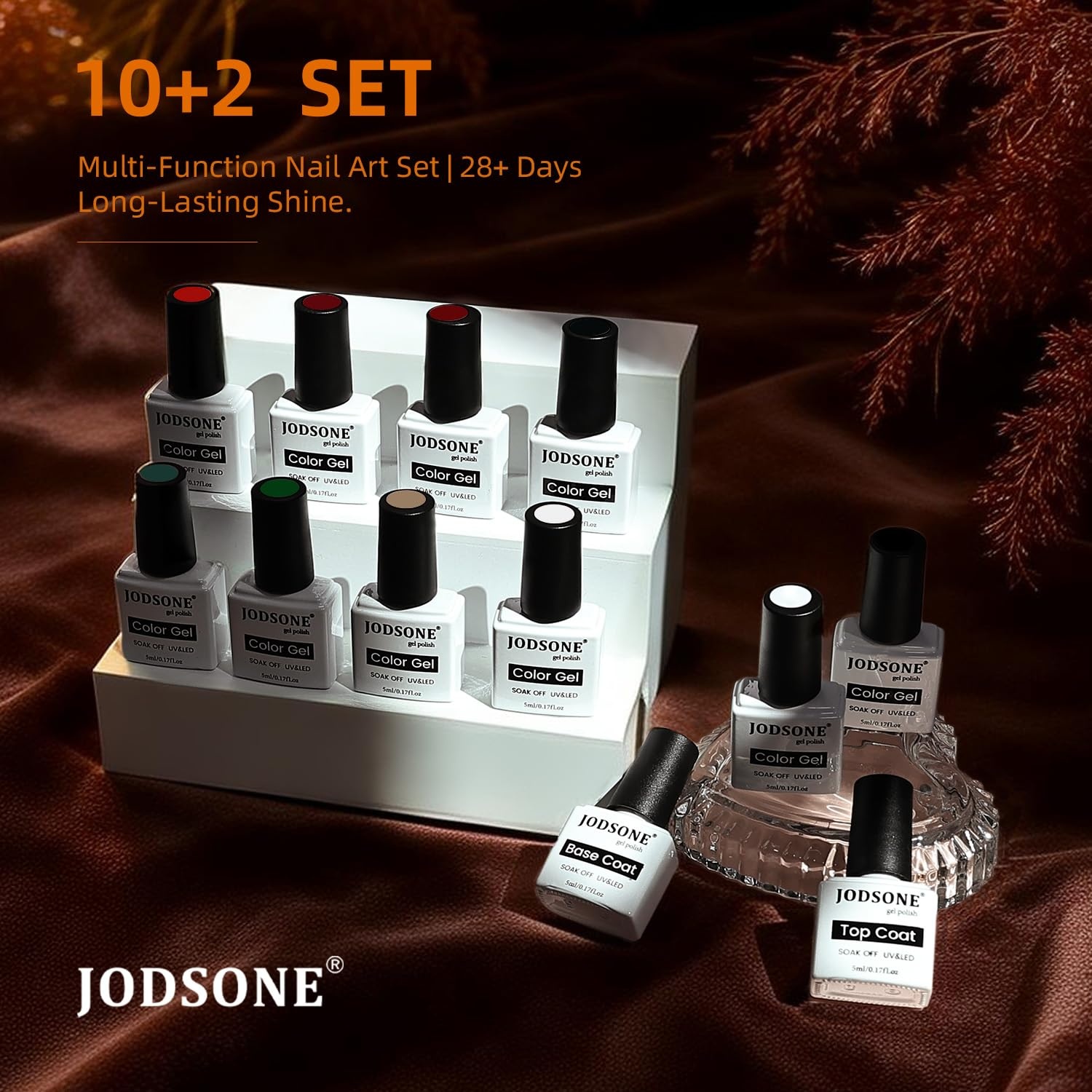 JODSONE 12 PCS Gel Nail Polish Set with Base Coat and Top Coat Limited Red Pink High Gloss Fashion Gifts for Women & Girls(10Color-CD) - view 2