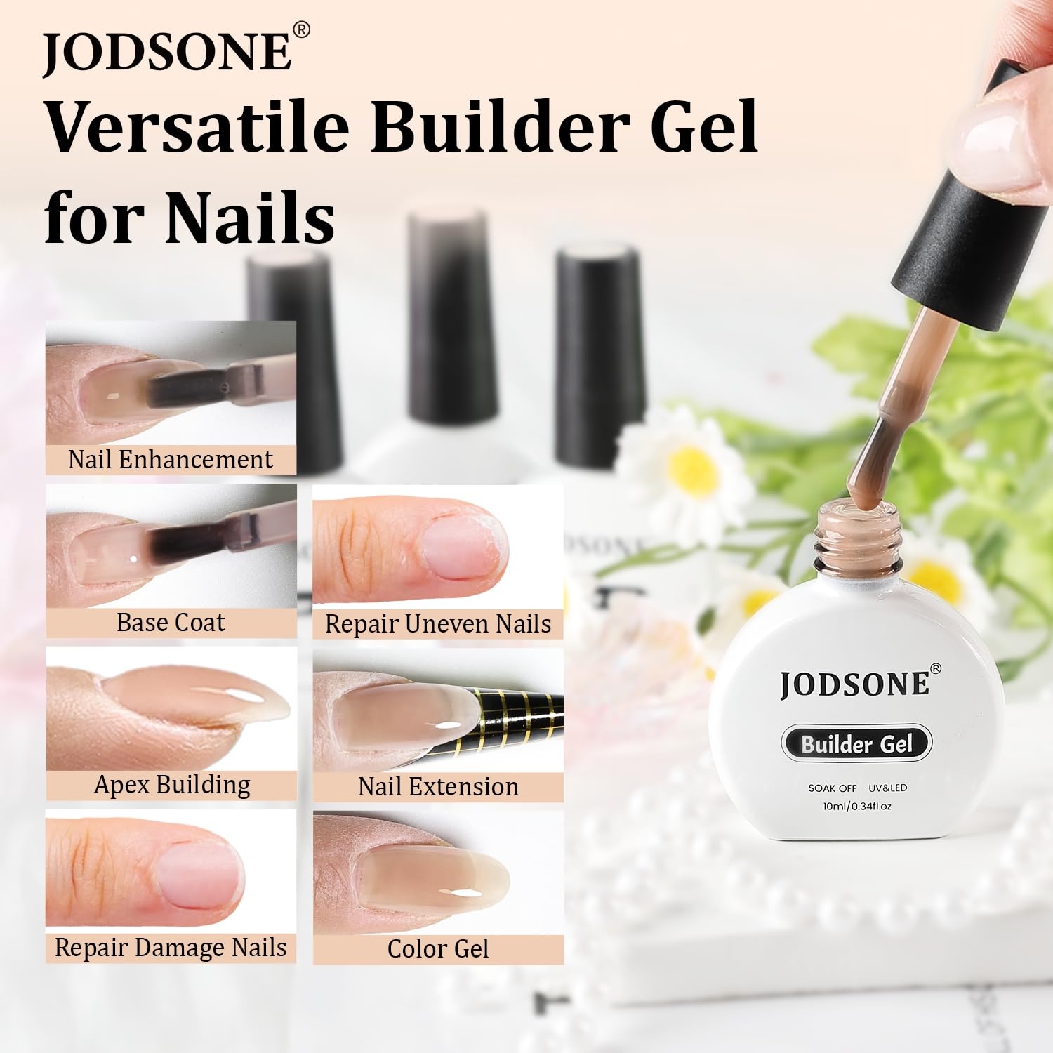 JODSONE Builder Gel for Nails,4Pcs 10ML Builder Gel Set, Nail Apex and Extension Strengthener Hard Need to Cured by Nail Lamp,Clear White Pink Brown(GJ09-GJ12)