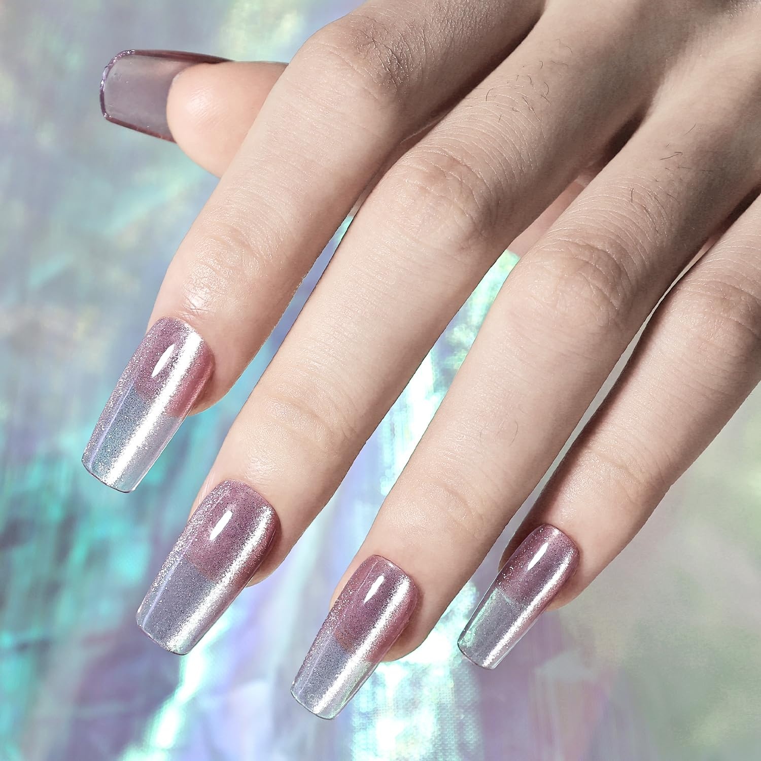 JODSONE 16.5ml Cat Eye Gel Nail Polish Pink Purple Glitter Magnetic Reflective Translucent at Home Salon Design Need U V Curing(Glitter Pink Purple 16.5ml (2723F)) - view 3
