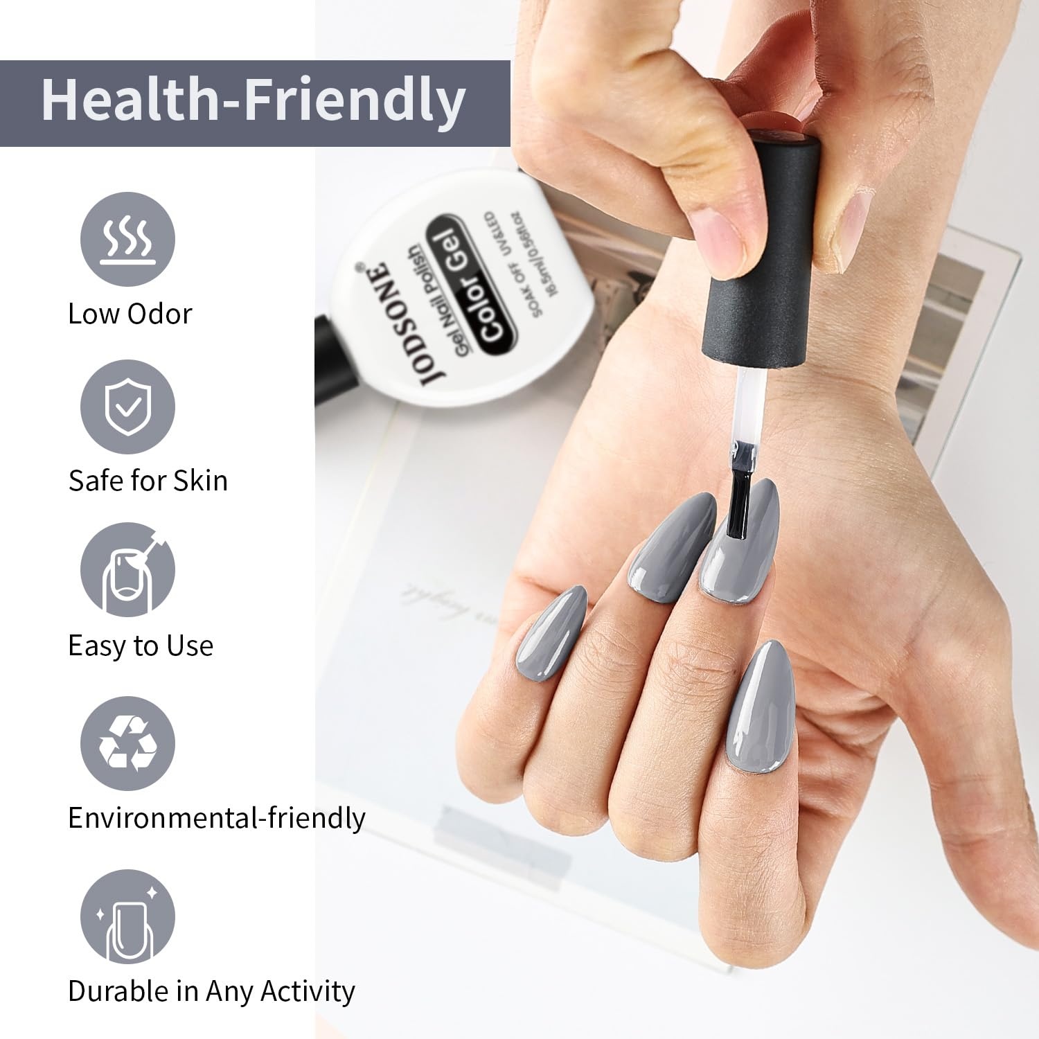JODSONE 16.5ml Gray Gel Nail Polish Silver Gel Polish High Gloss Soak Off U V Nail Manicure Salon DIY at Home(B27) - view 6