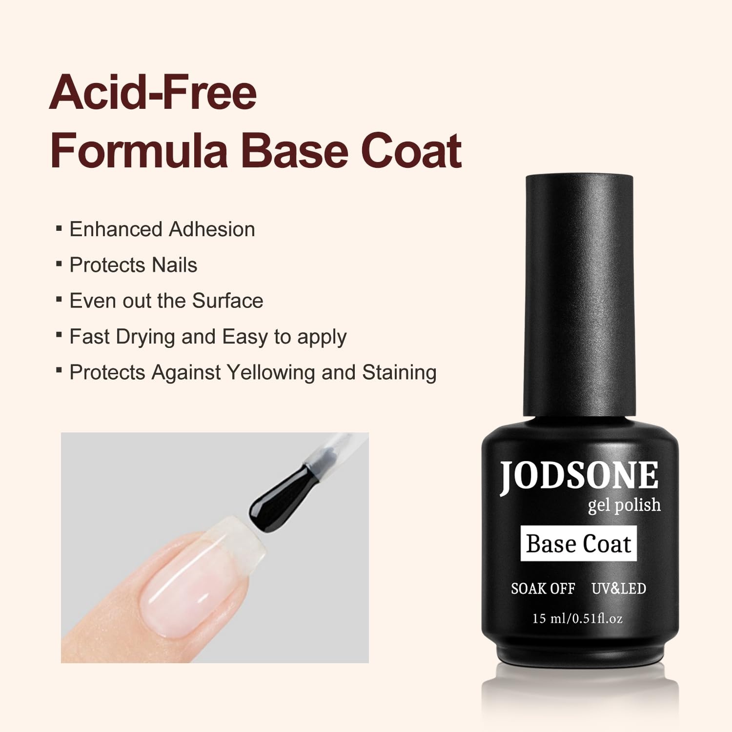 JODSONE 15ML Nail Primer Base Coat Top Coat Glossy Quick Drying Durable DIY Nail Art Design Long Lasting Gift(15ML-BT-BLO)