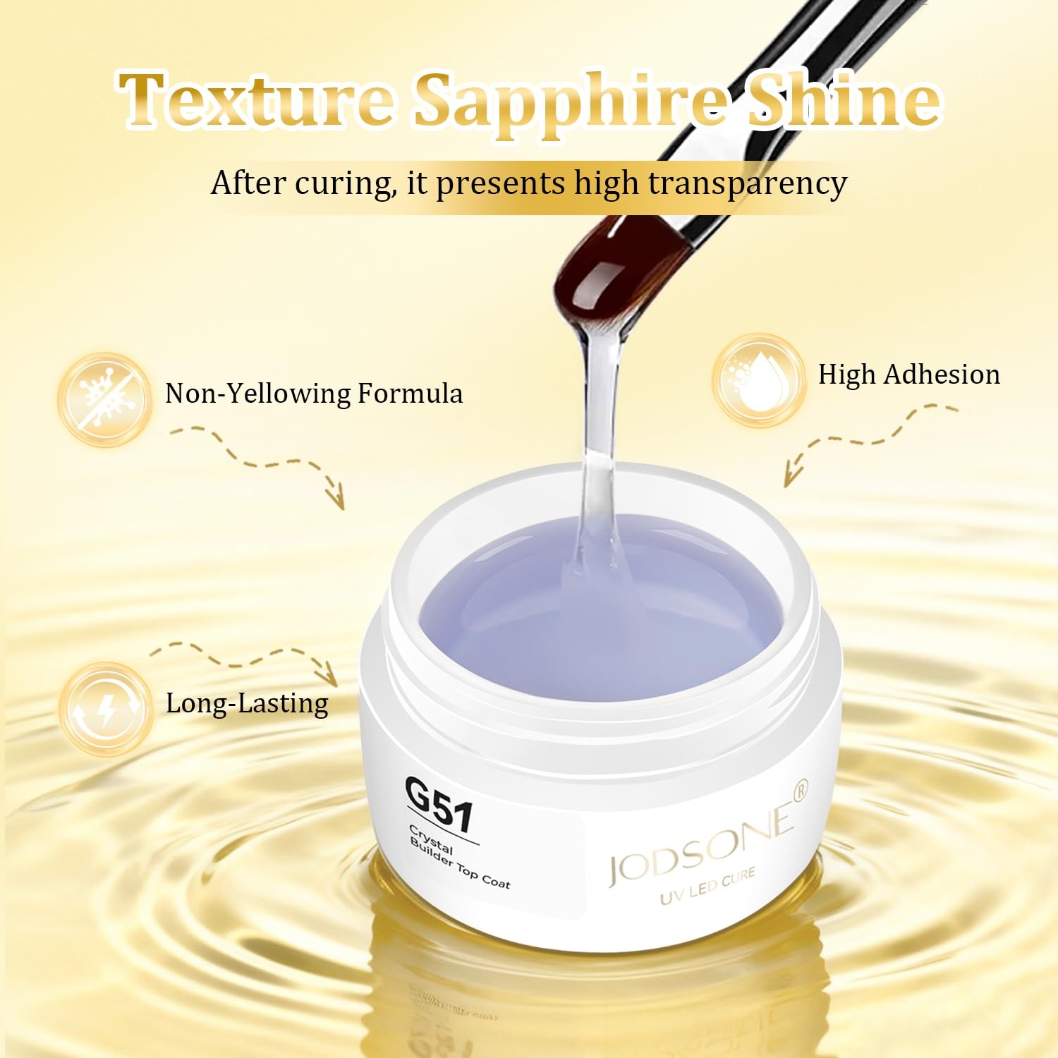 JODSONE 2Pcs 15g Builder Gel & Crystal Top Coat Set-3-in-1 Base Coat,Builder Gel,Nail Thickening Solution and Strengthening Nail Tip Glue & Ultra Clear No Wipe Top Gels,U V/LED Curing(15g Crystal Builder Top Coat Gel) - view 2