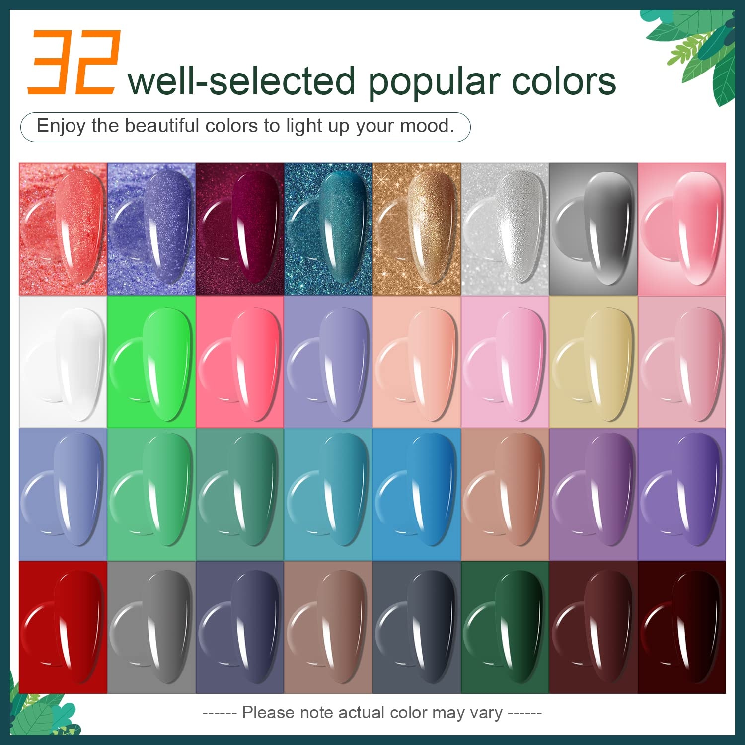 JODSONE 23 PCS Gel Nail Polish Set with Base Glossy and Matte Top Coat Multicolored Gel Nail Long Lasting Suitable for All Seasons(with glitter color series)