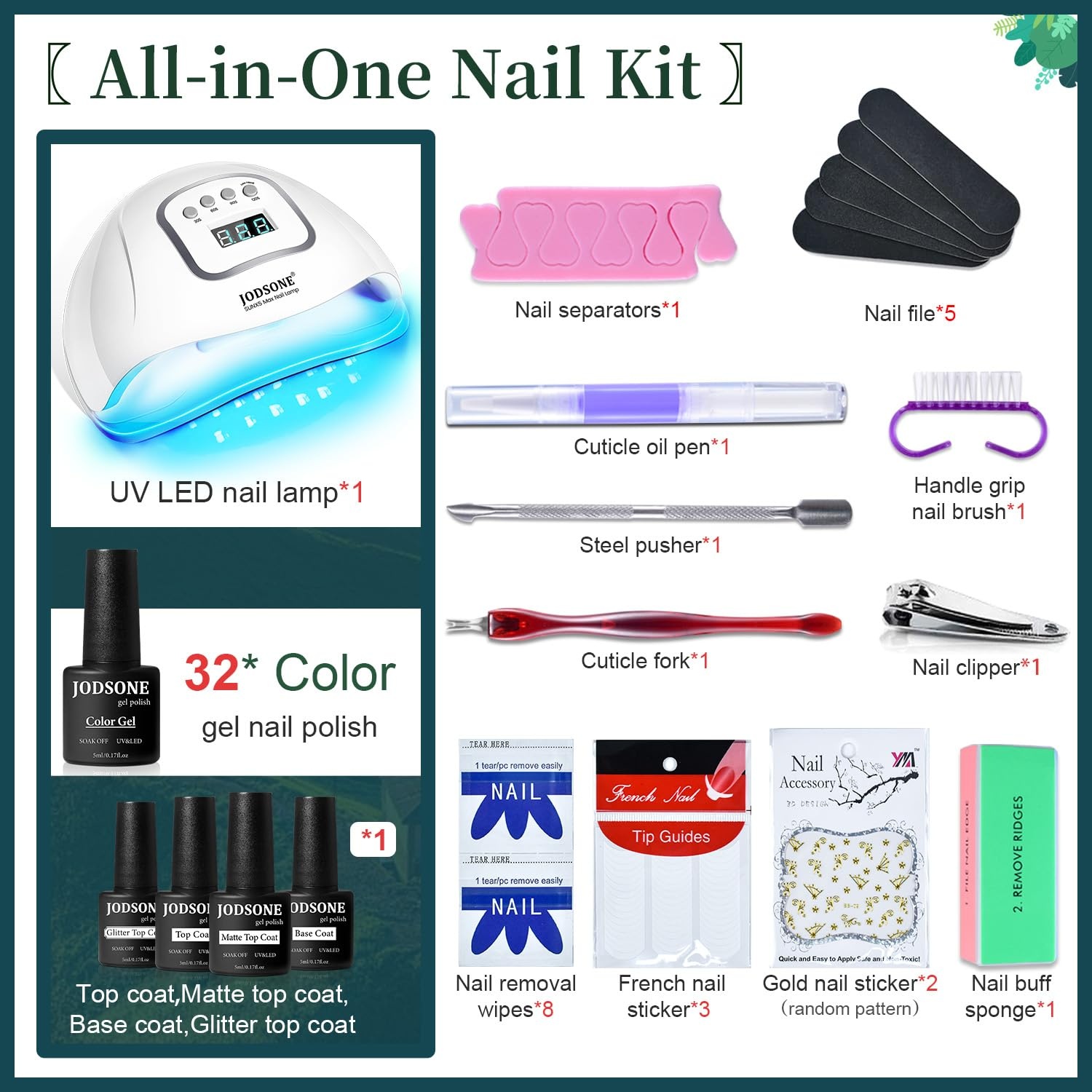 JODSONE 23 PCS Gel Nail Polish Set with Base Glossy and Matte Top Coat Multicolored Gel Nail Long Lasting Suitable for All Seasons(with glitter color series) - view 2