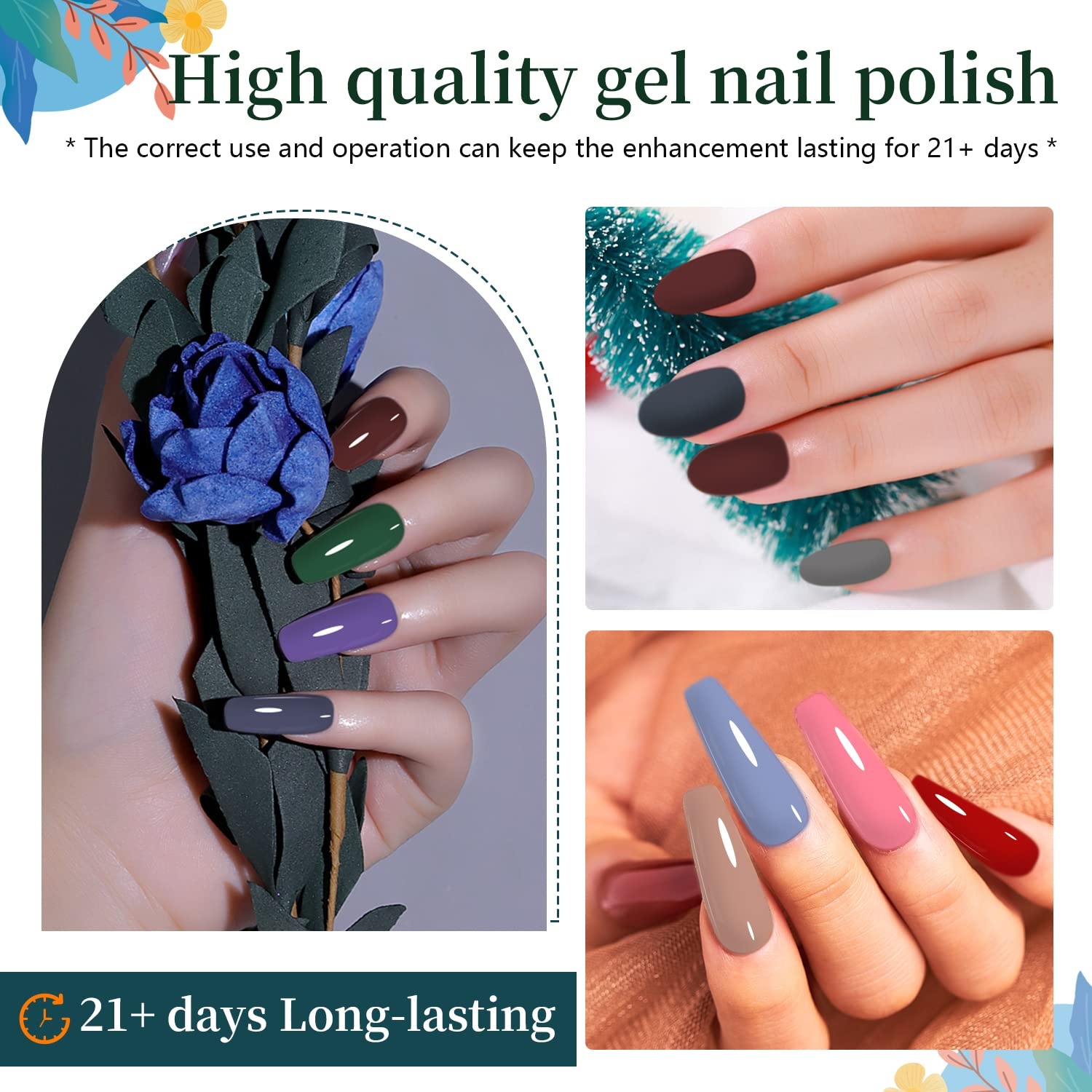 JODSONE 23 PCS Gel Nail Polish Set with Base Glossy and Matte Top Coat Multicolored Gel Nail Long Lasting Suitable for All Seasons(with glitter color series) - view 3