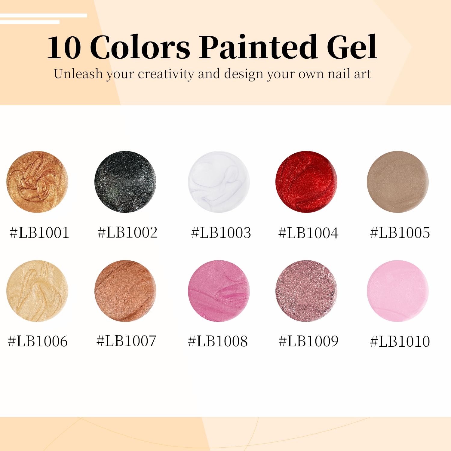 JODSONE 5ml Nail Art Gel Liner Set 10 Colors Gel Nail Polish Need U V Lamp Cured with Thin Brush Gift for Girls at Home Salon Design,Pink Red Blue Purple(LB1001-LB1010)
