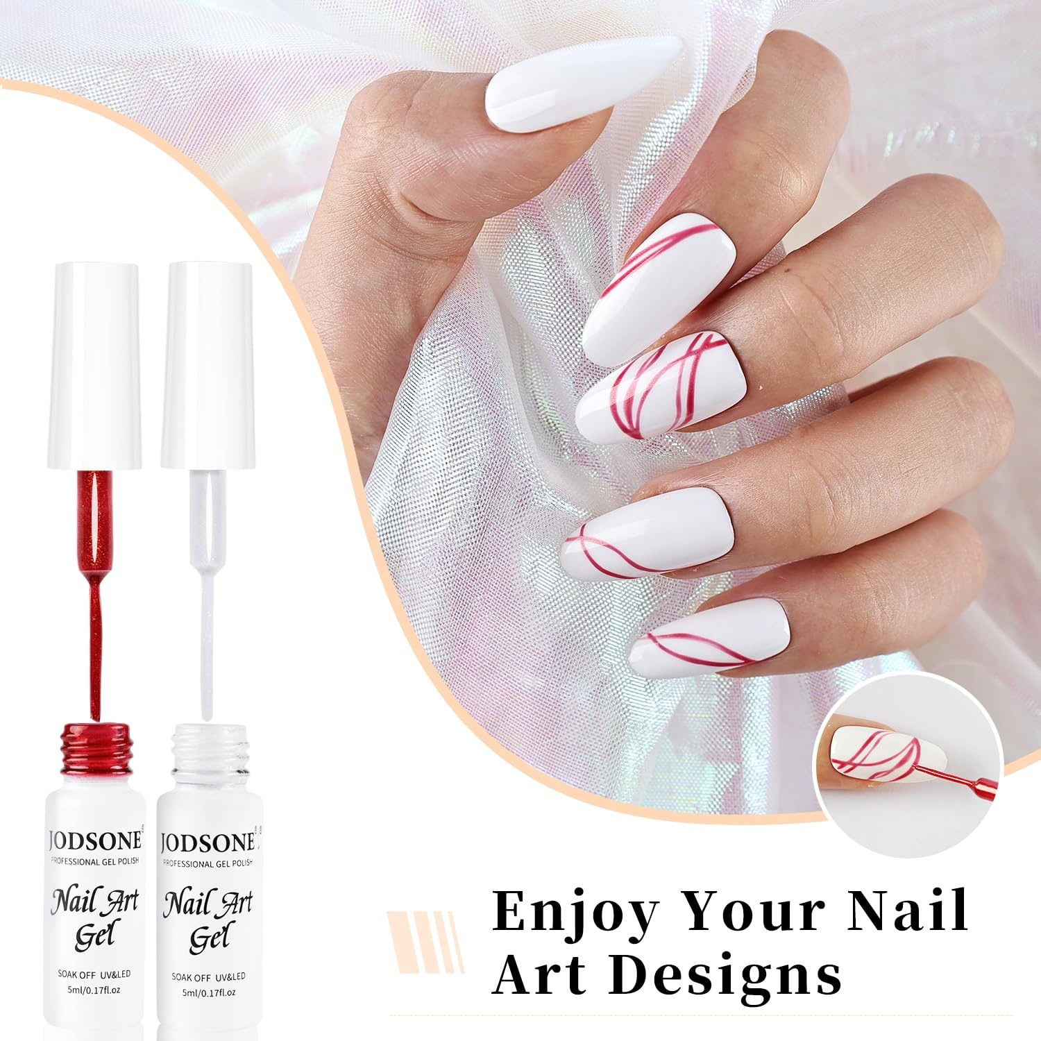 JODSONE 5ml Nail Art Gel Liner Set 10 Colors Gel Nail Polish Need U V Lamp Cured with Thin Brush Gift for Girls at Home Salon Design,Pink Red Blue Purple(LB1001-LB1010) - view 2