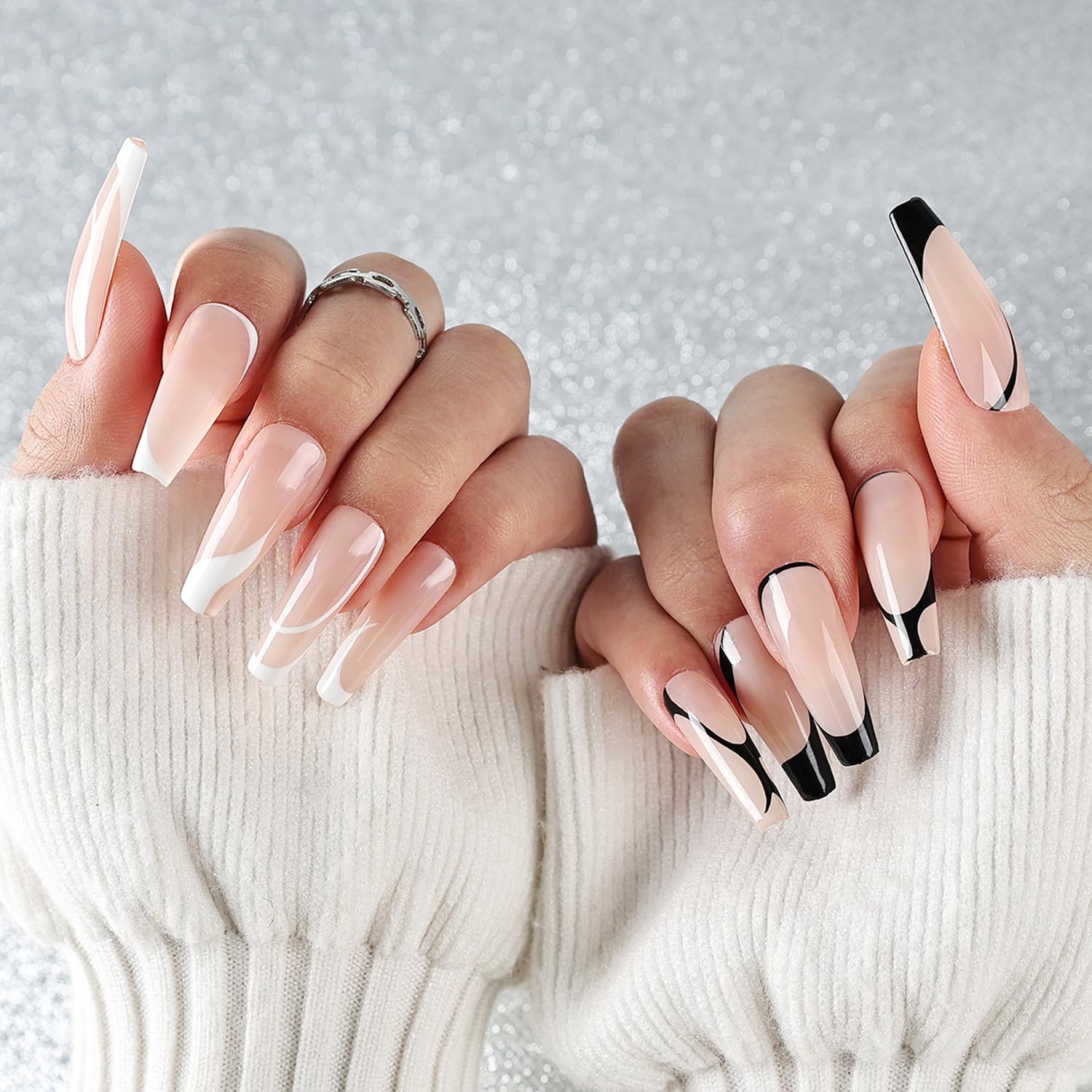 JODSONE 2pcs Metallic Nail Art Gel Liner Gold Mirror Chrome and Silvery 3D Effect Gel Nail Polish Thin Brush Metal Painted DIY at Home Salon Quality Gift for Women(White & Black) - view 7