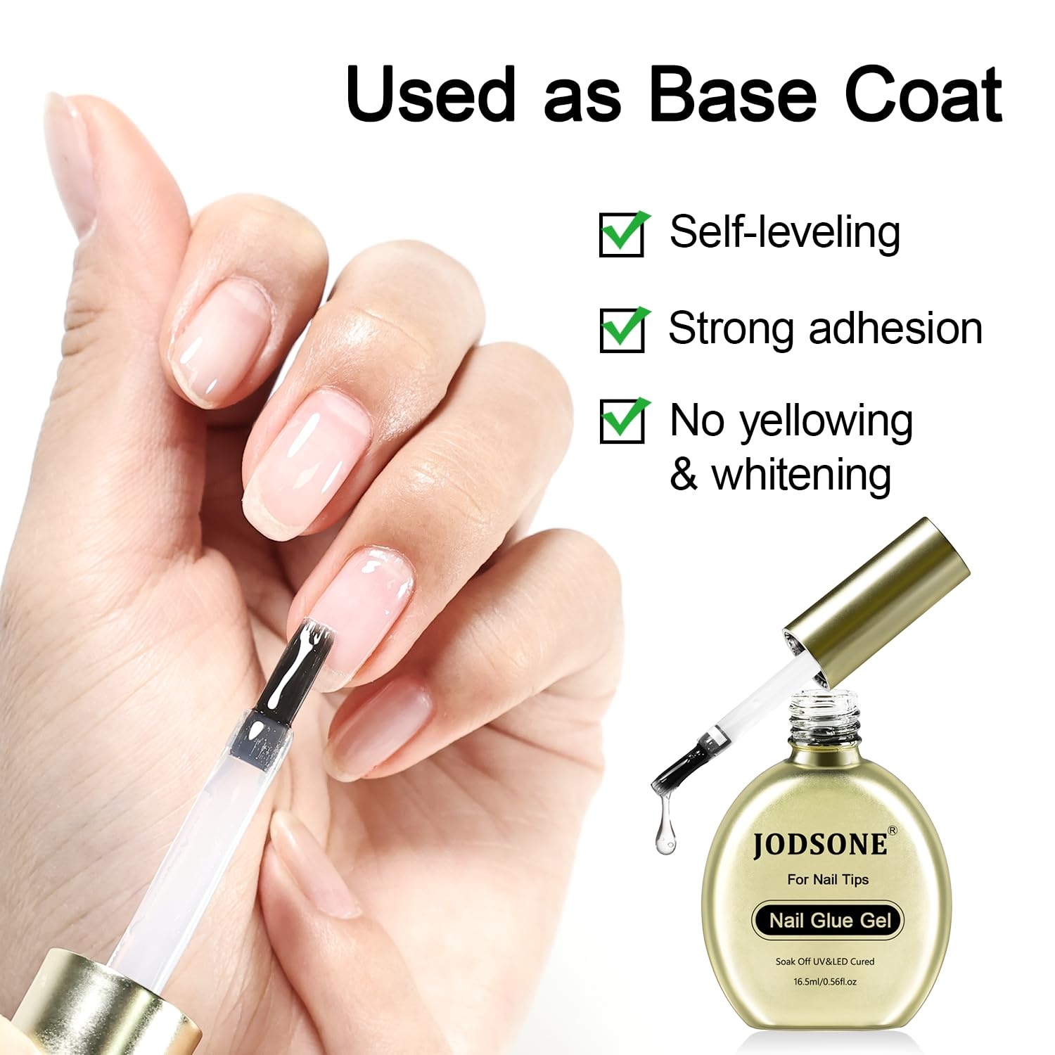 JODSONE 15ml Nail Glue Gel 4 in 1 for Nail Tips Long Lasting Extension Glue for Clear Nail Tips and Clear Press on Nails, Nail Repair Treatment, Salon Art DIY at Home Need U V Light Cured(1pcs-16.5ml-gold nail glue) - view 4