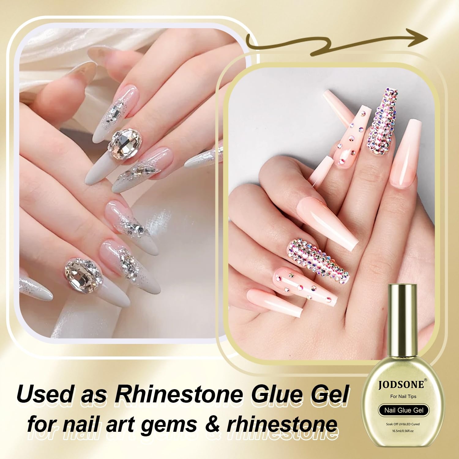 JODSONE 15ml Nail Glue Gel 4 in 1 for Nail Tips Long Lasting Extension Glue for Clear Nail Tips and Clear Press on Nails, Nail Repair Treatment, Salon Art DIY at Home Need U V Light Cured(1pcs-16.5ml-gold nail glue) - view 6