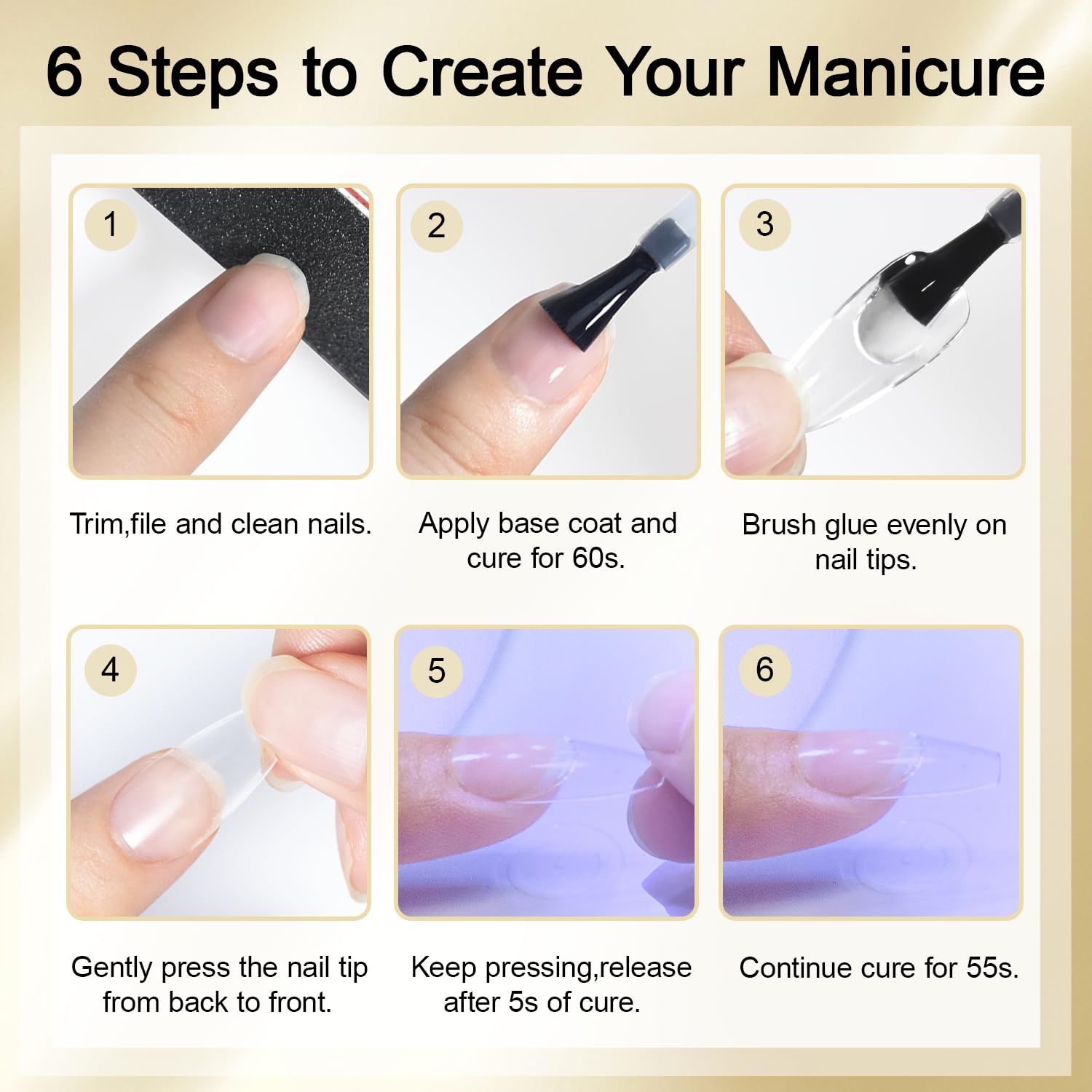 JODSONE 15ml Nail Glue Gel 4 in 1 for Nail Tips Long Lasting Extension Glue for Clear Nail Tips and Clear Press on Nails, Nail Repair Treatment, Salon Art DIY at Home Need U V Light Cured(1pcs-16.5ml-gold nail glue) - view 8