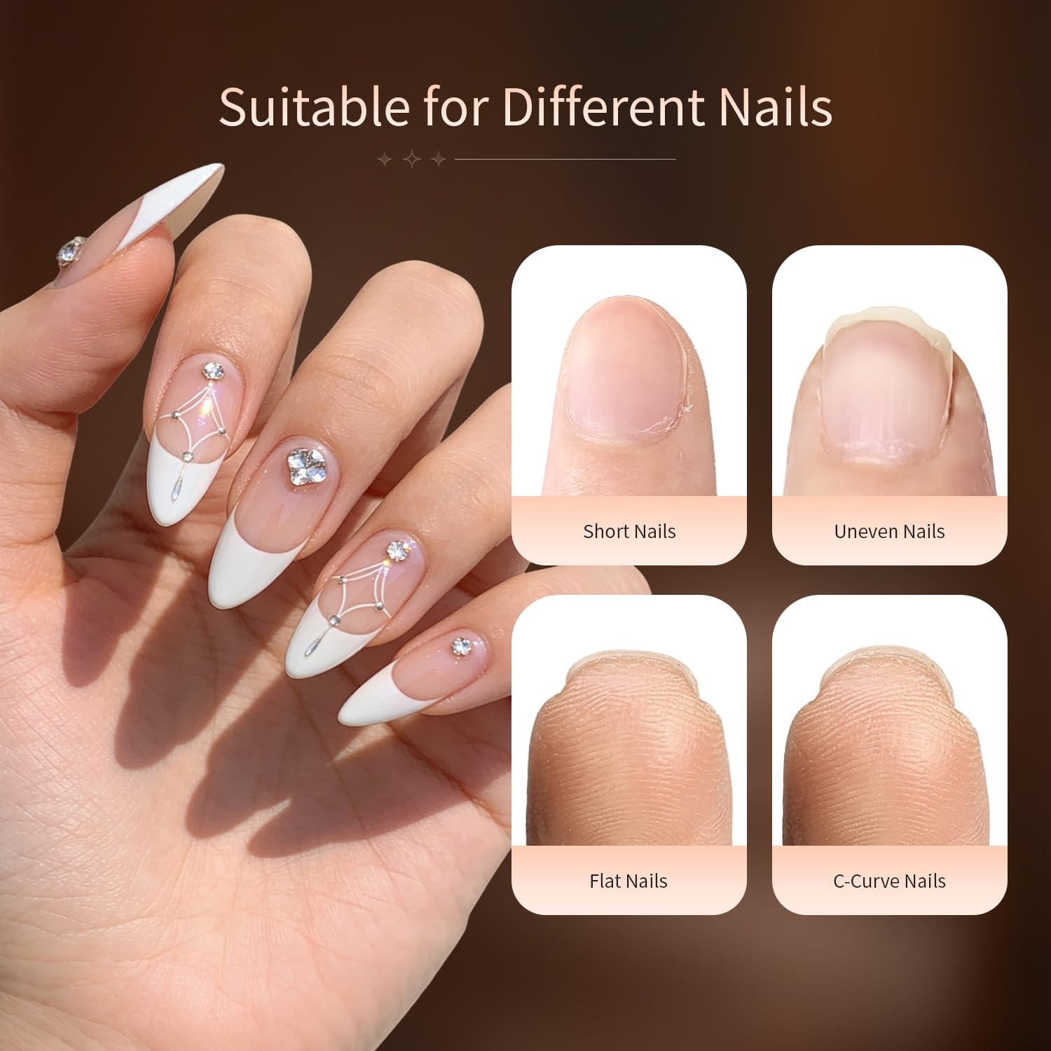 JODSONE 15ml Nail Glue Gel 4 in 1 for Nail Tips Long Lasting Extension Glue for Clear Nail Tips and Clear Press on Nails, Nail Repair Treatment, Salon Art DIY at Home Need U V Light Cured(Almond Nail Tips) - view 3
